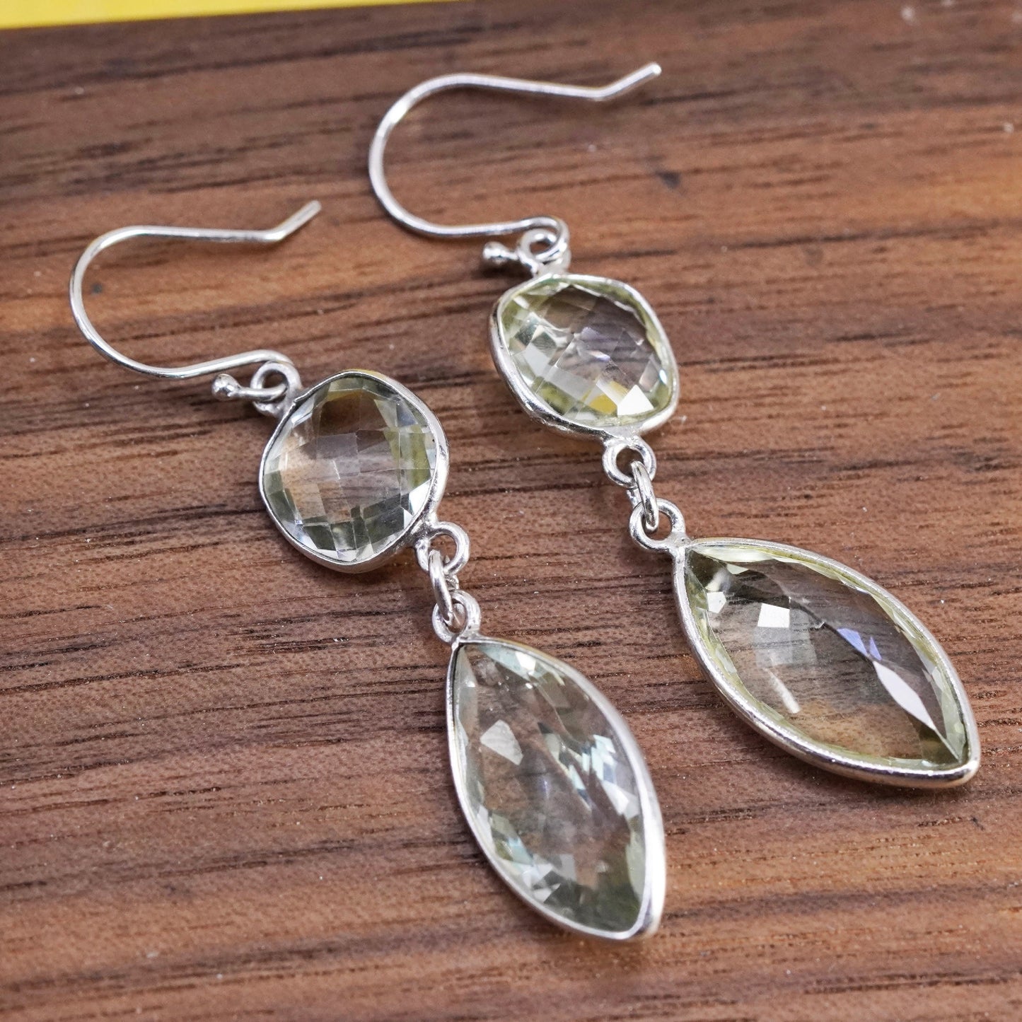 Vintage Sterling silver 925 handmade earrings with checker cut crystal
