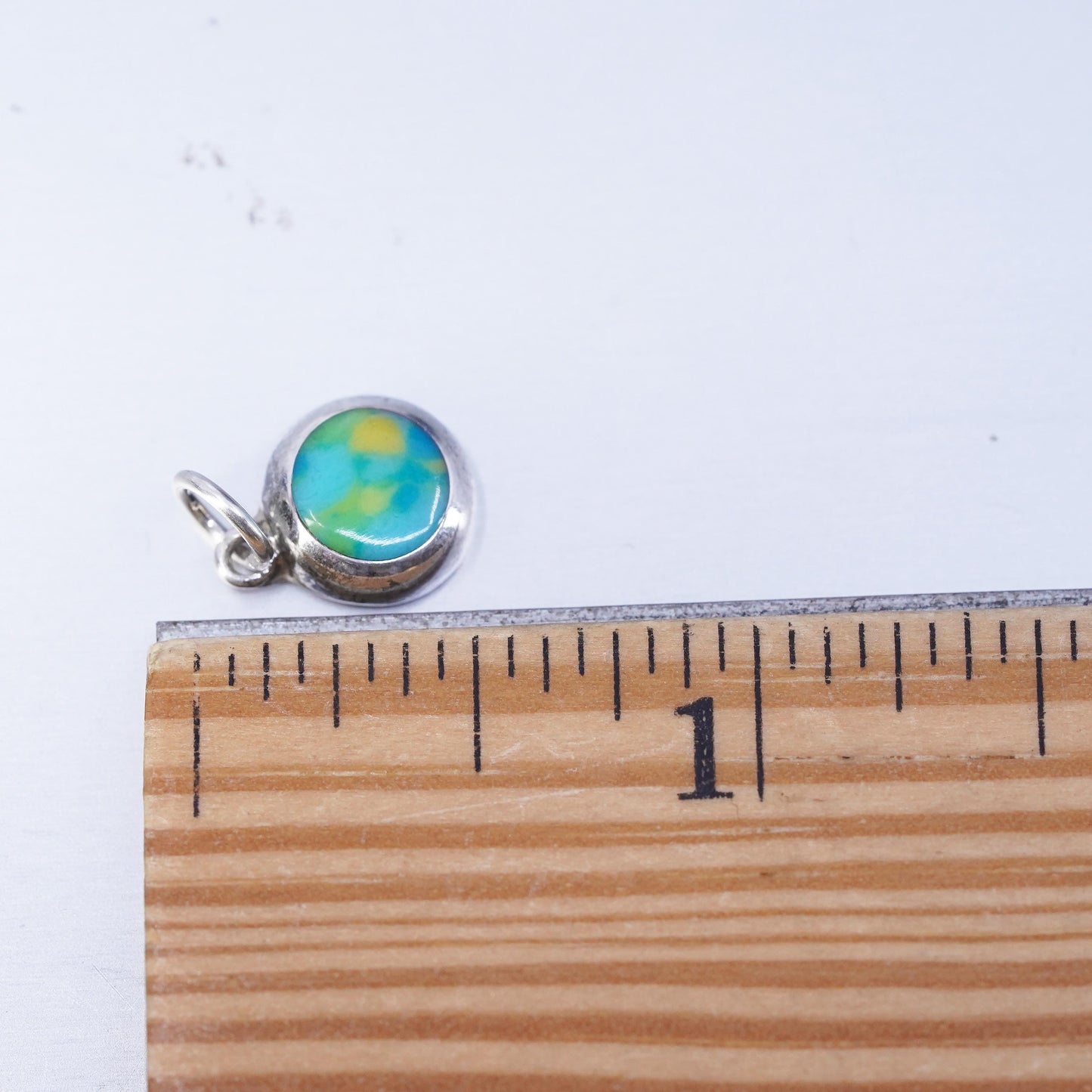 Vintage Sterling silver charm, 925 circle tag with calsilica inlay