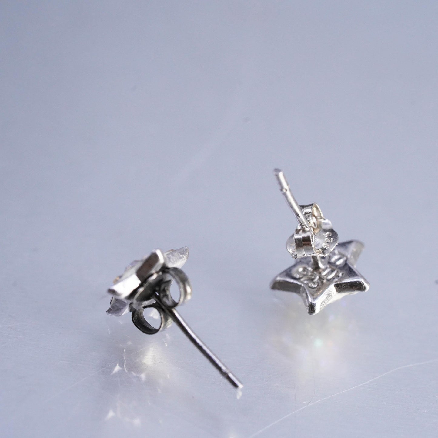 8mm, Vintage Sterling 925 silver handmade earrings, studs with pearl and cz