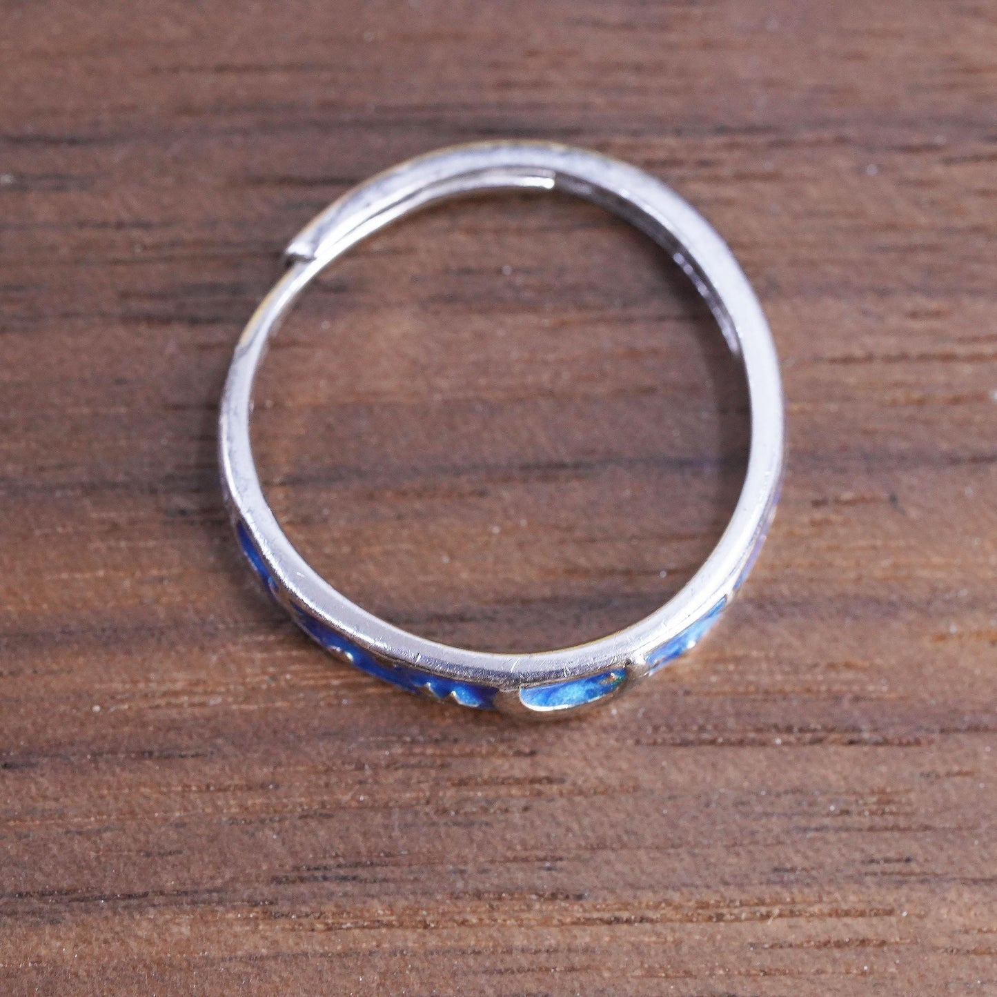 Size adjustable, vintage Sterling silver 925 ring with blue enamel moon star