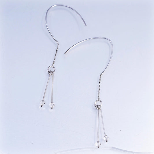 Vintage Sterling 925 silver handmade box chain fringe earrings clear crystal