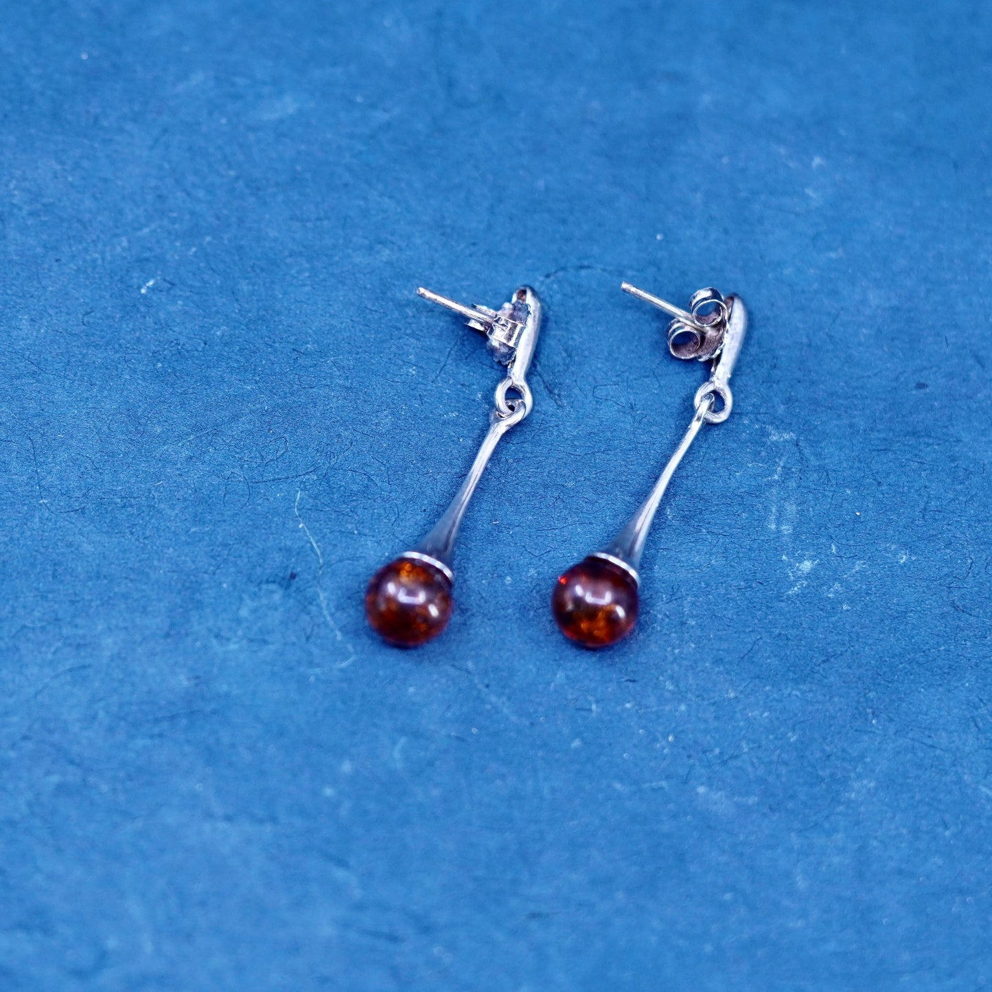 Vintage elegant sterling 925 silver handmade earrings with amber beads