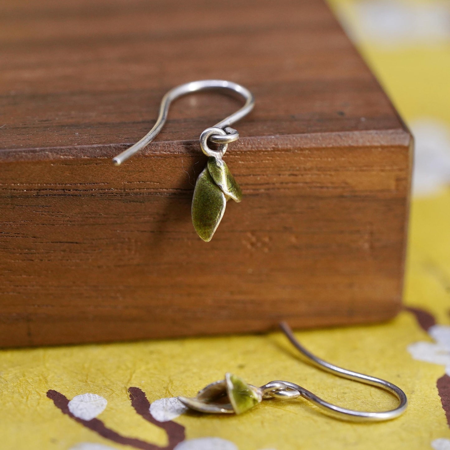 Vintage Sterling silver handmade earrings, 925 leaf dangles
