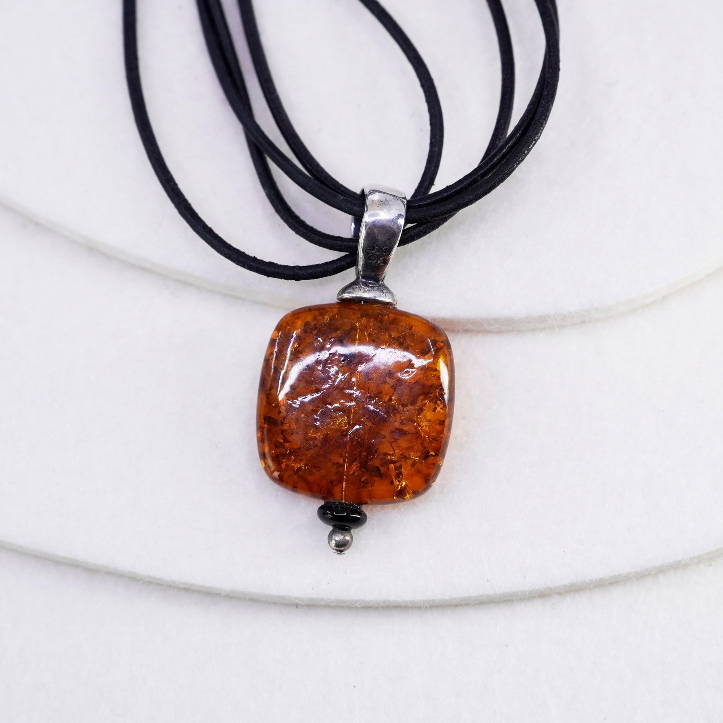 16+3”, Silpada 925 Sterling Silver Amber Pendant Leather Necklace N1285 amber