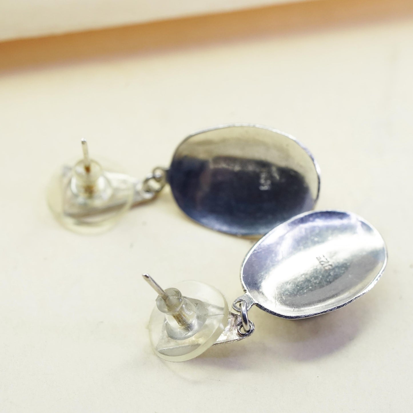 Native American Sterling 925 silver handmade oval earrings with turquoise