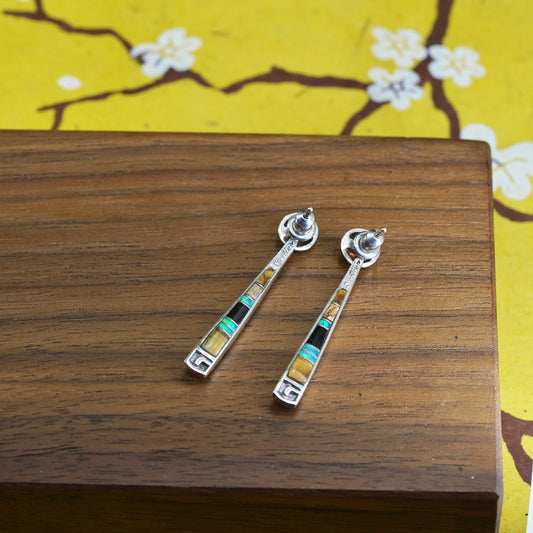 Native American sterling silver earrings, zuni 925 teardrop turquoise opal