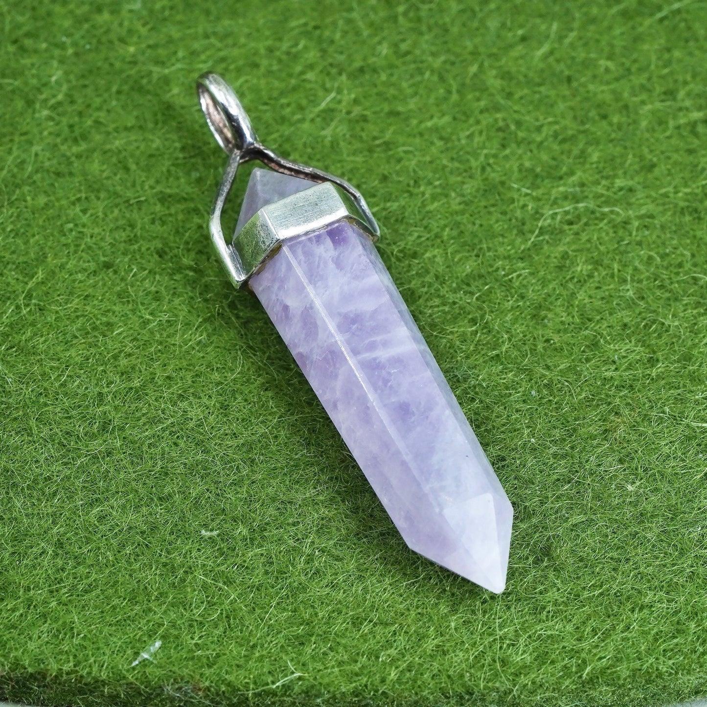 Vintage sterling 925 silver handmade pendant with healing crystal amethyst