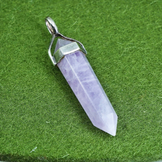 Vintage sterling 925 silver handmade pendant with healing crystal amethyst