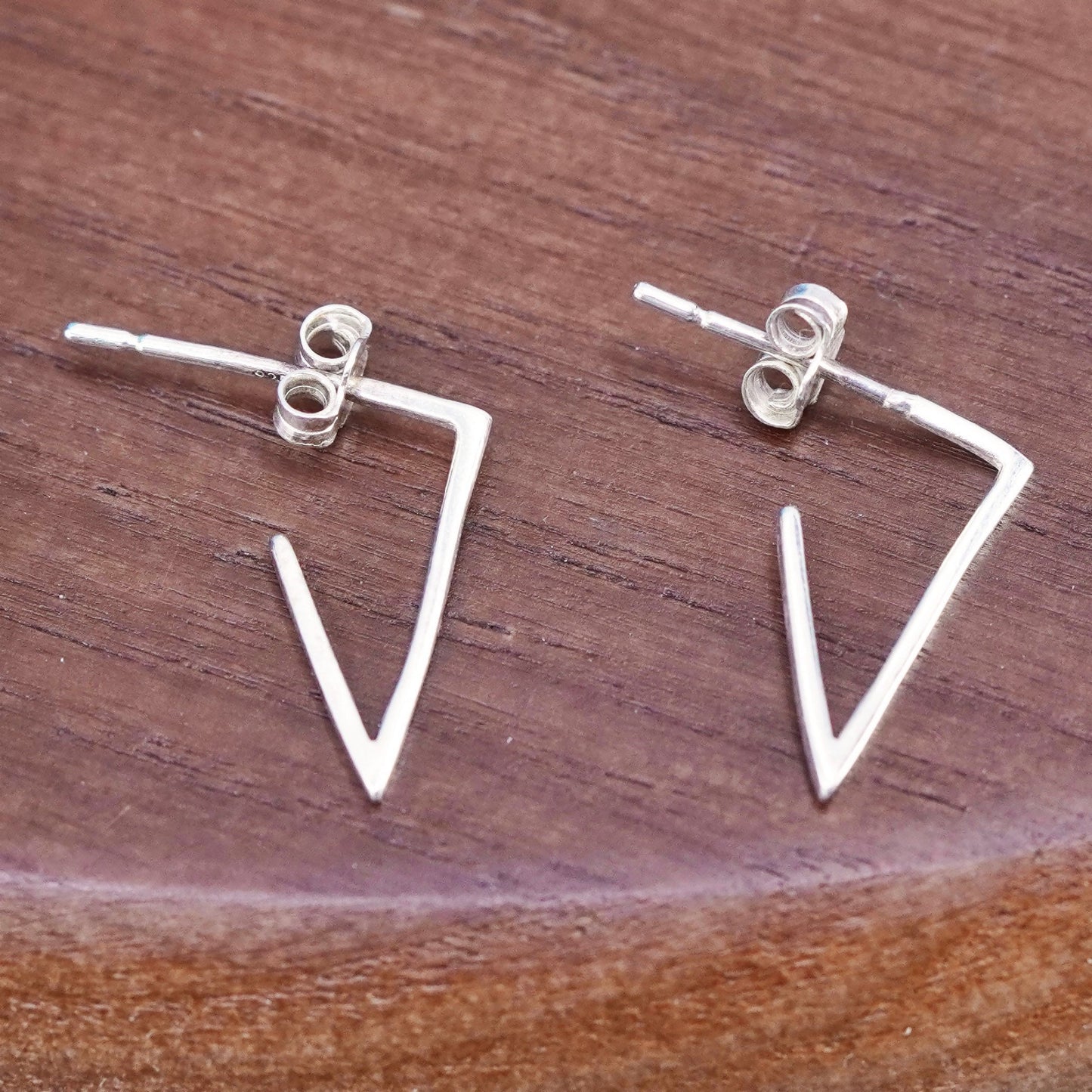vintage Sterling silver handmade triangular earrings, 925 studs