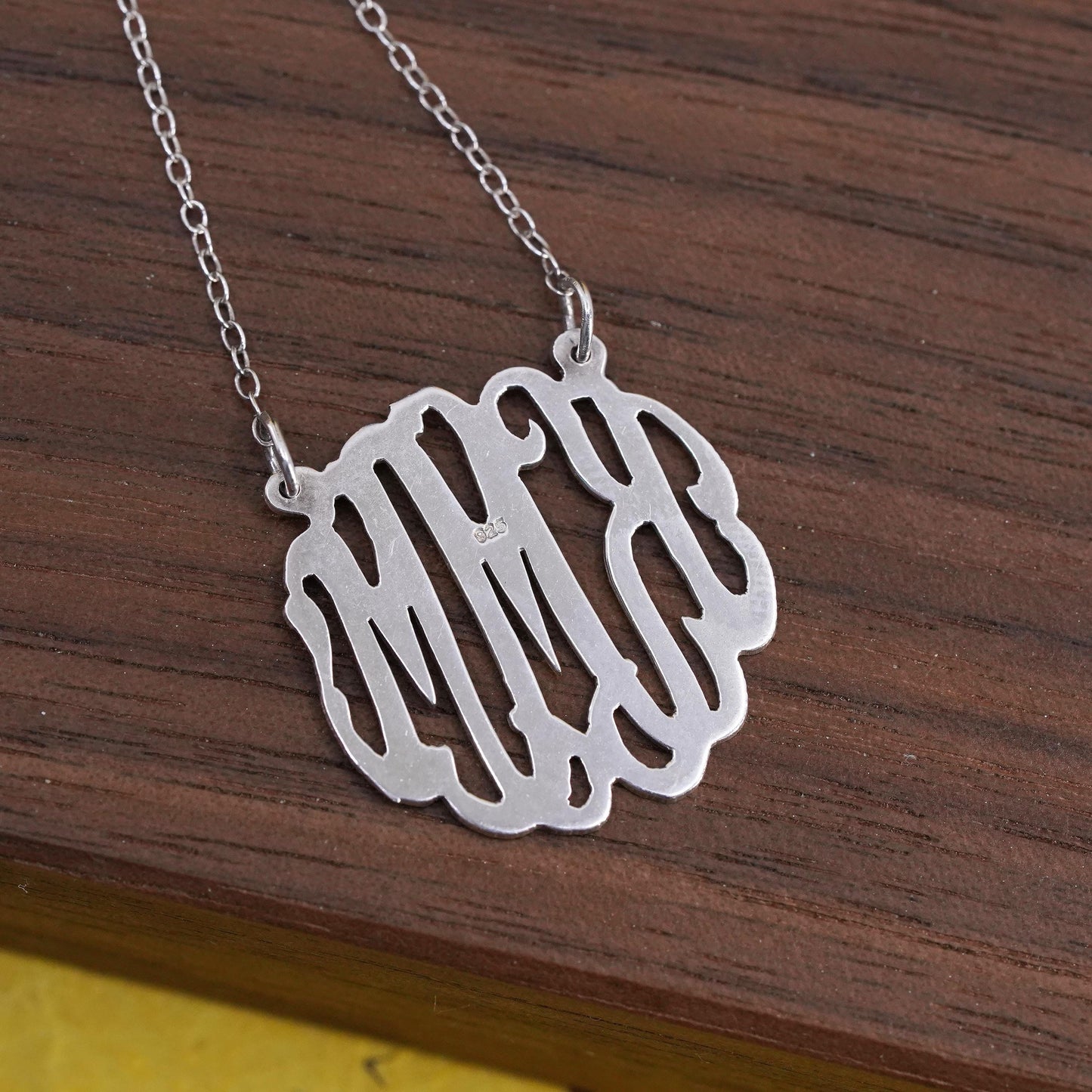 19", Italian Sterling 925 Silver circle Chain Necklace w/ monogram KMM pendant