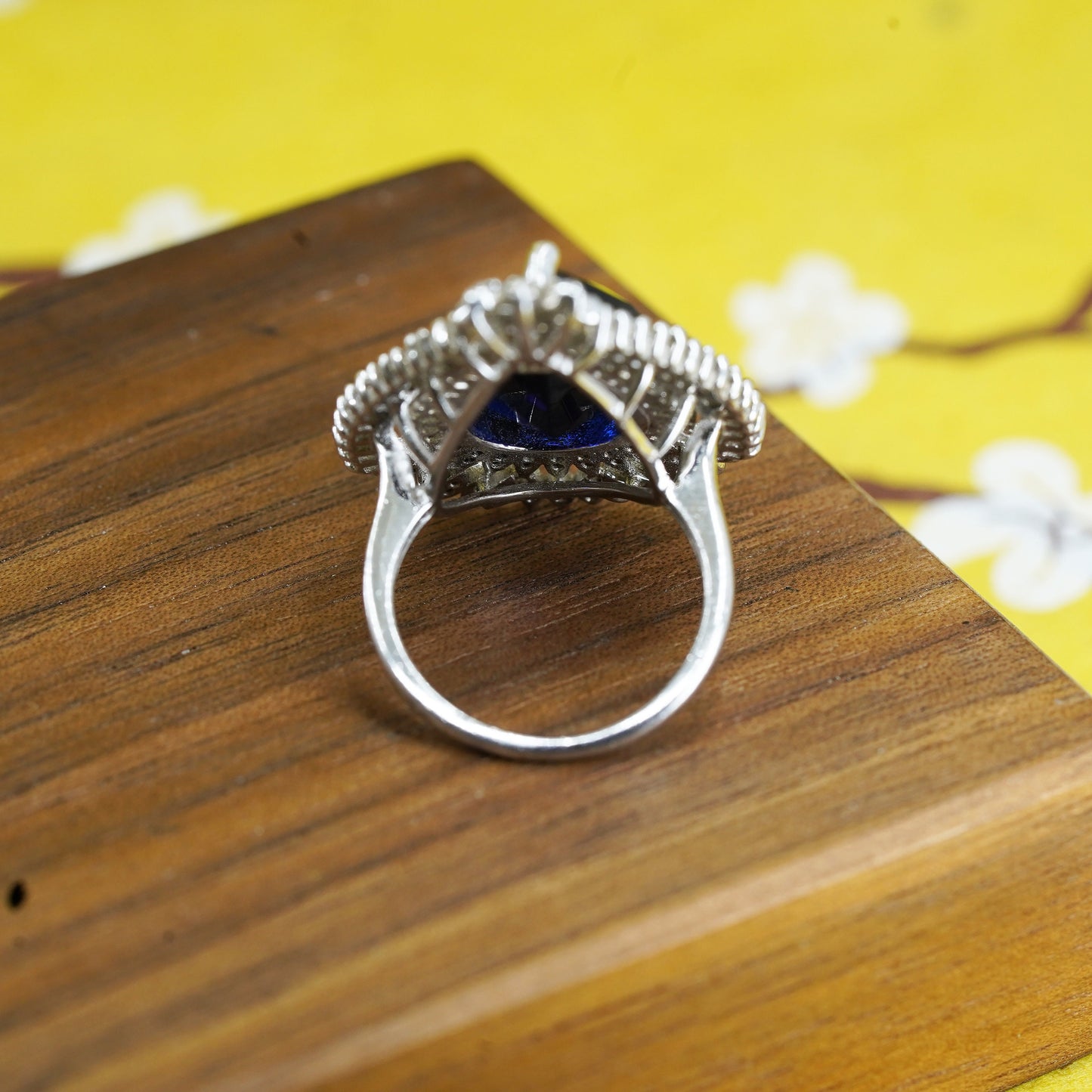 Size 6, Sterling silver handmade ring, 925 band with teardrop blue sapphire