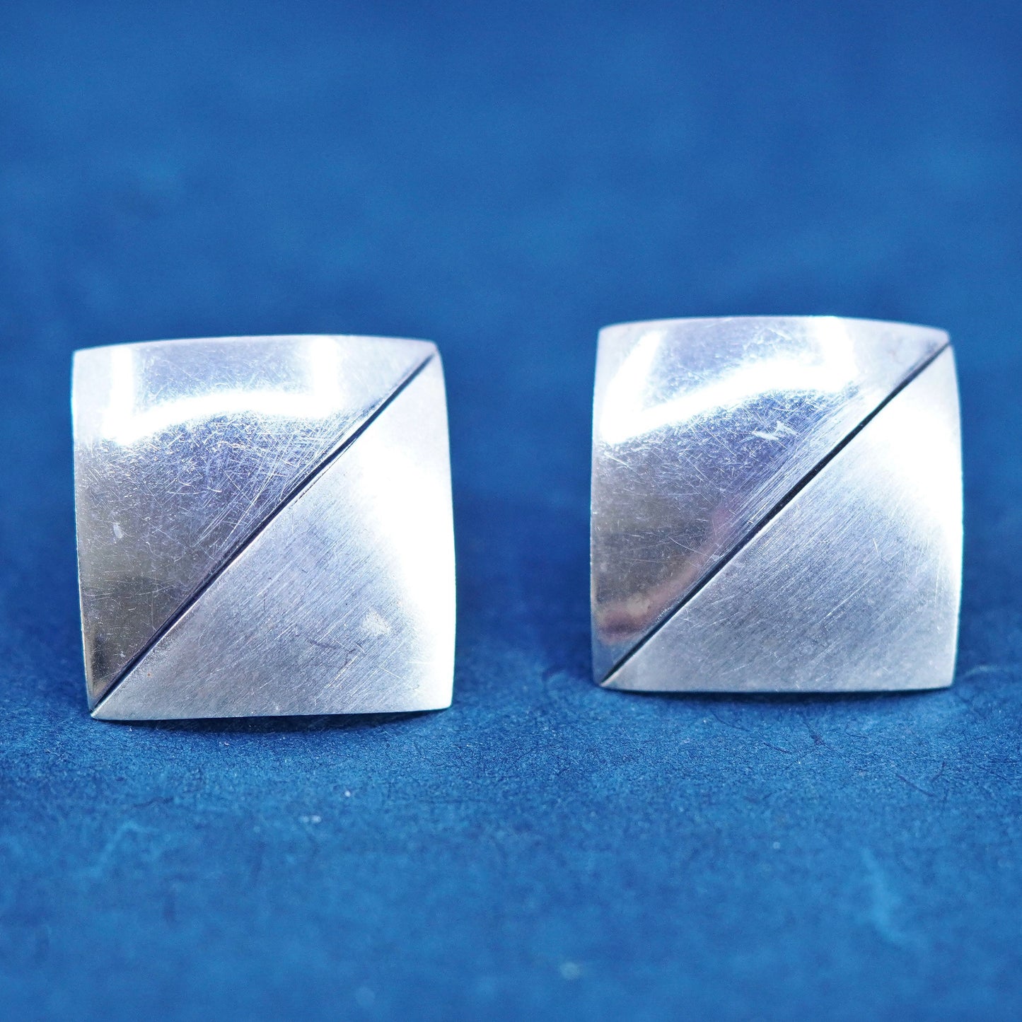 vintage Sterling silver handmade earrings, 925 square studs