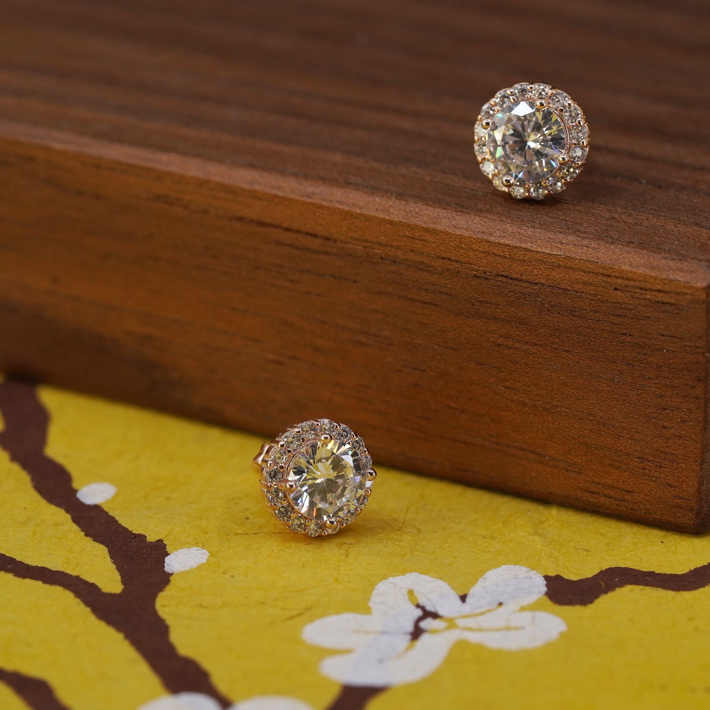 Vintage rose gold over Sterling 925 silver Cz studs, Swarovski earrings