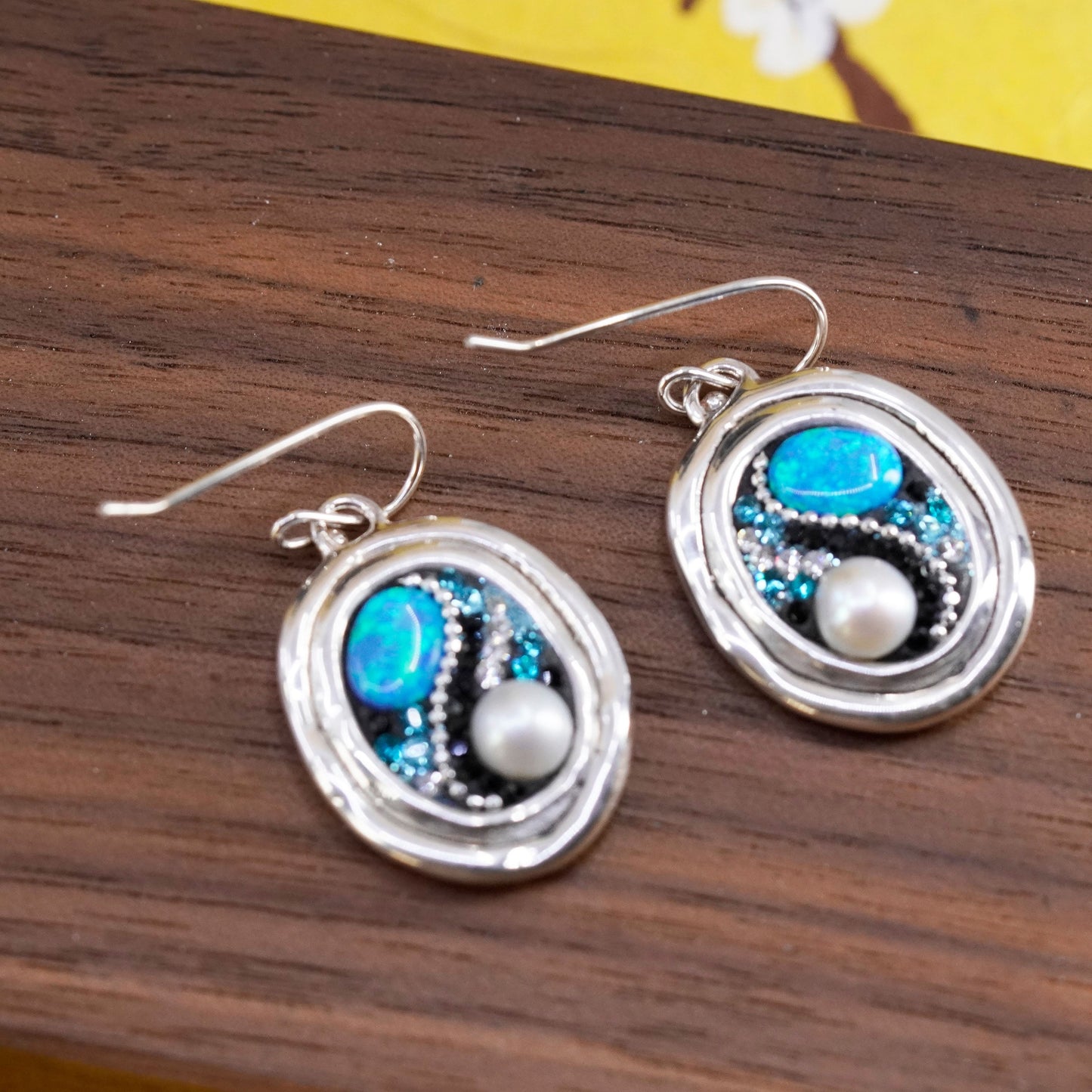 Israel Orit Schertzman Sterling 925 silver handmade oval earrings opal pearl