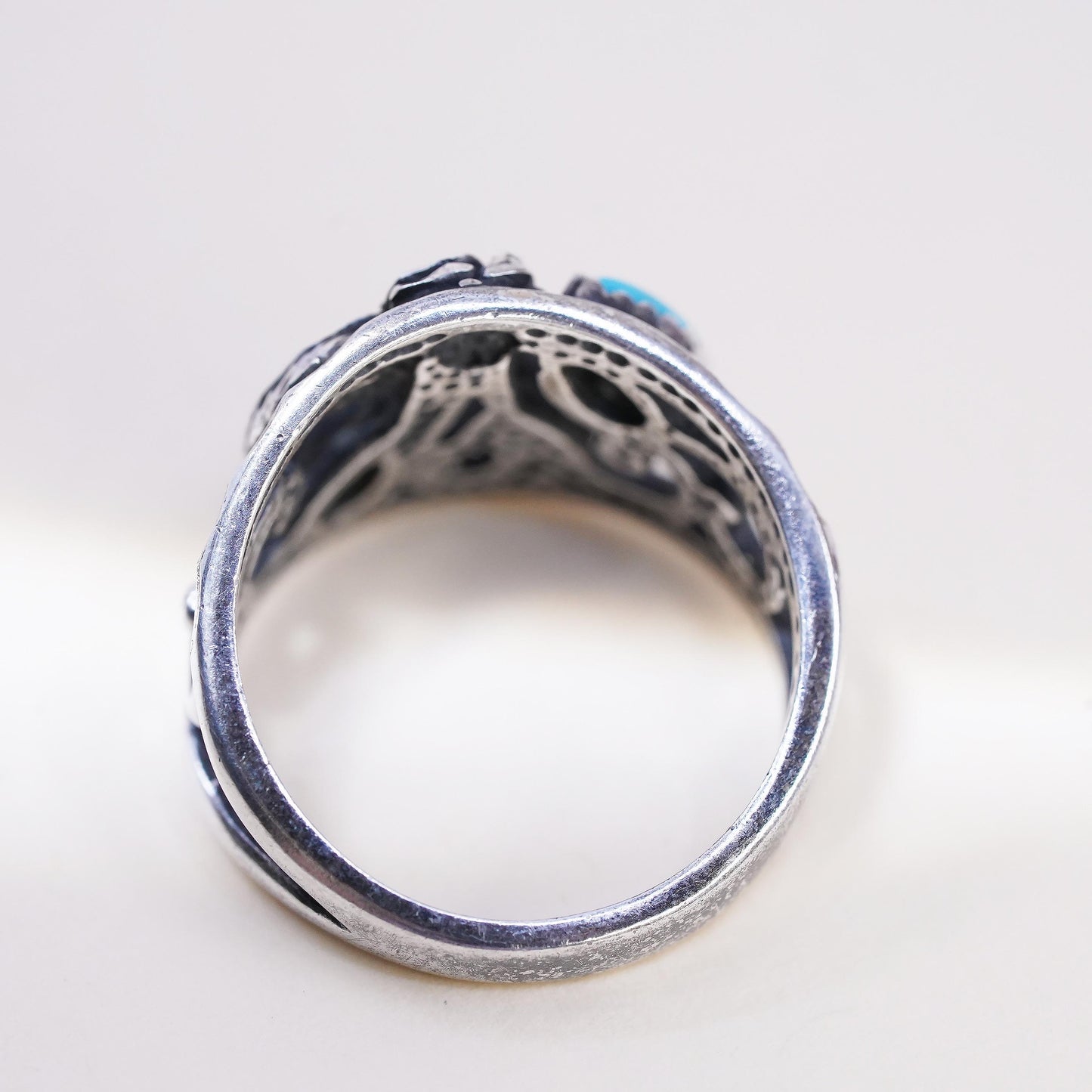 Size 8, VTG Wheeler Jewelry Co. 925 Sterling Silver Turquoise Coral Floral Ring