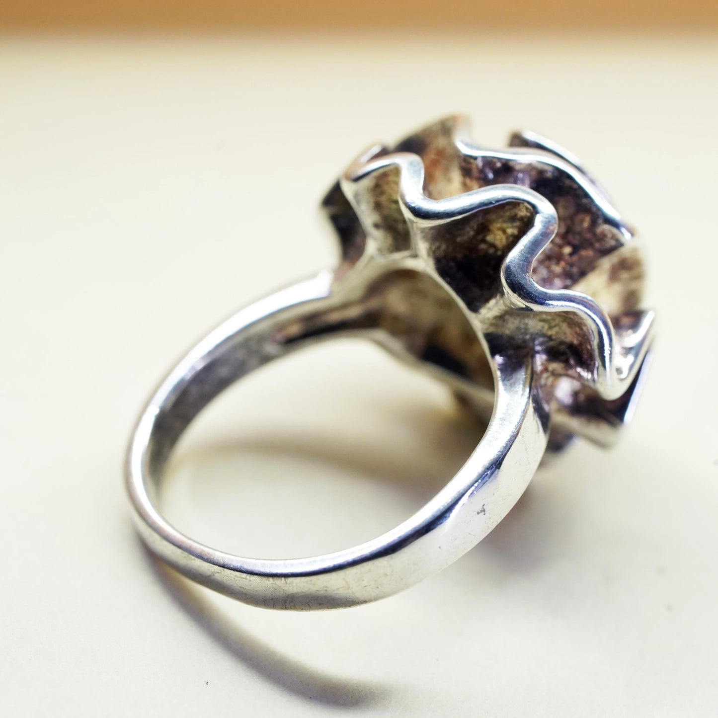 Size 8, vintage Sterling silver handmade ring, 925 abstract flower