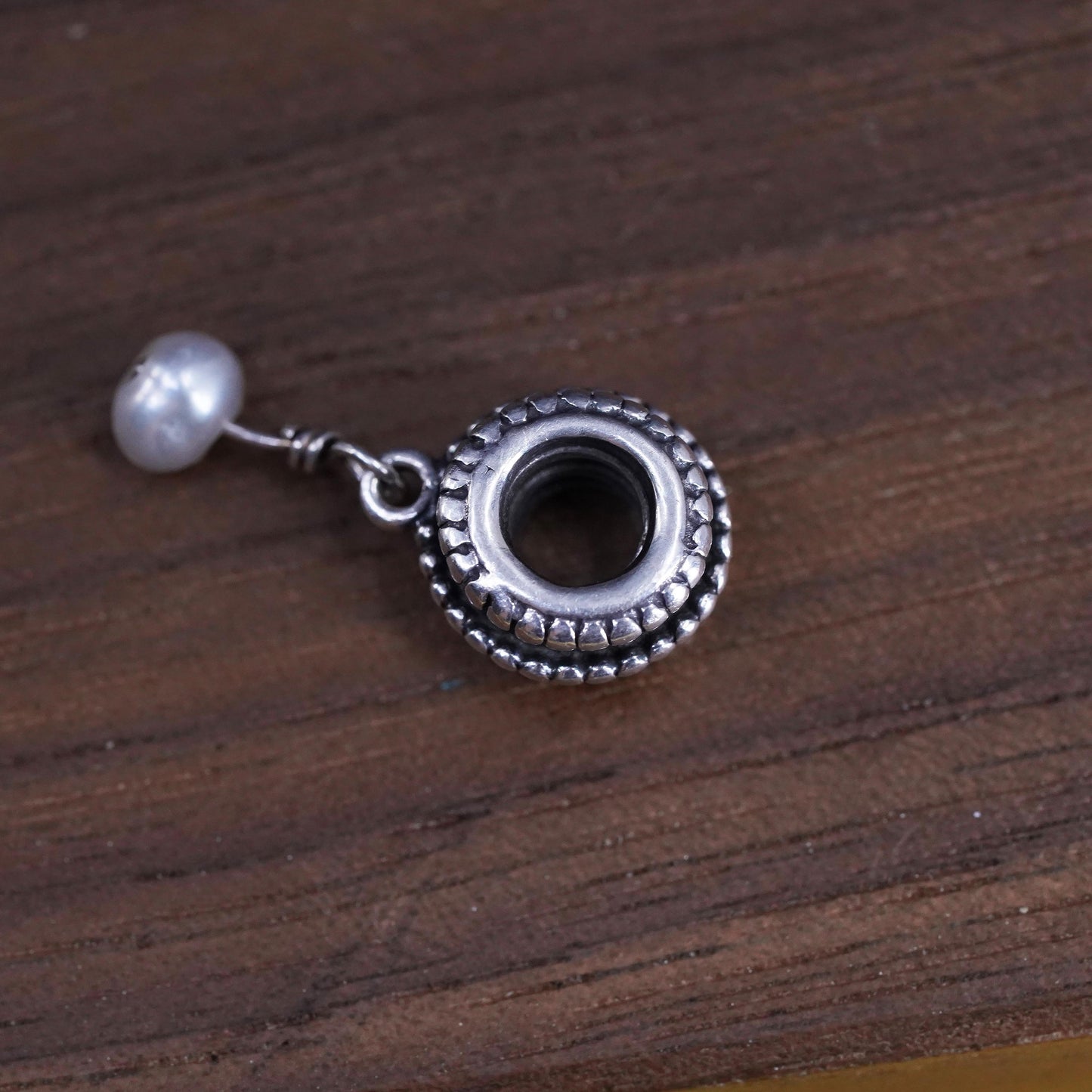 Vintage Sterling 925 silver handmade charm with pearl bead