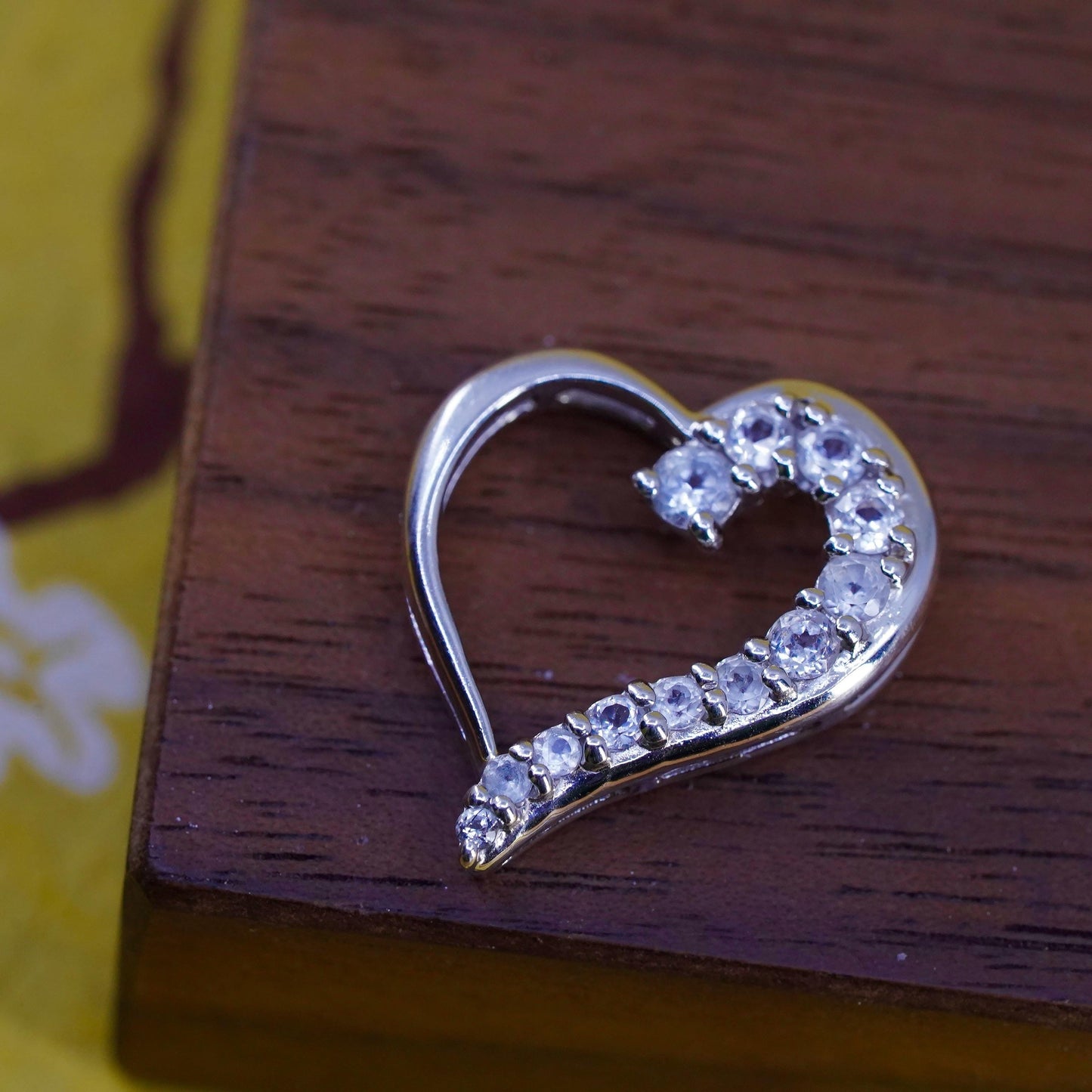 Vintage Sterling 925 silver heart pendant with cluster clear cz