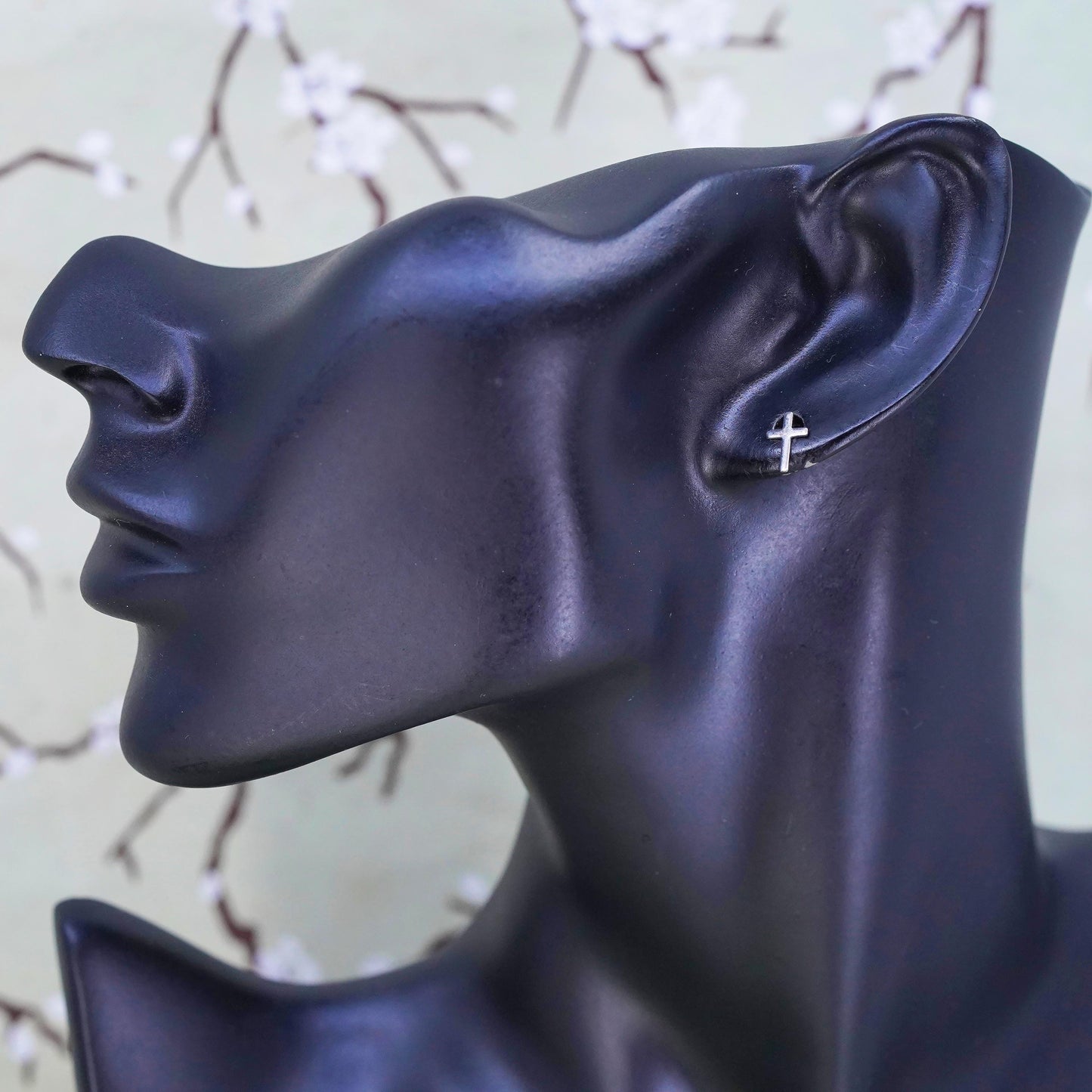 Vintage sterling silver handmade earrings, 925 cross studs