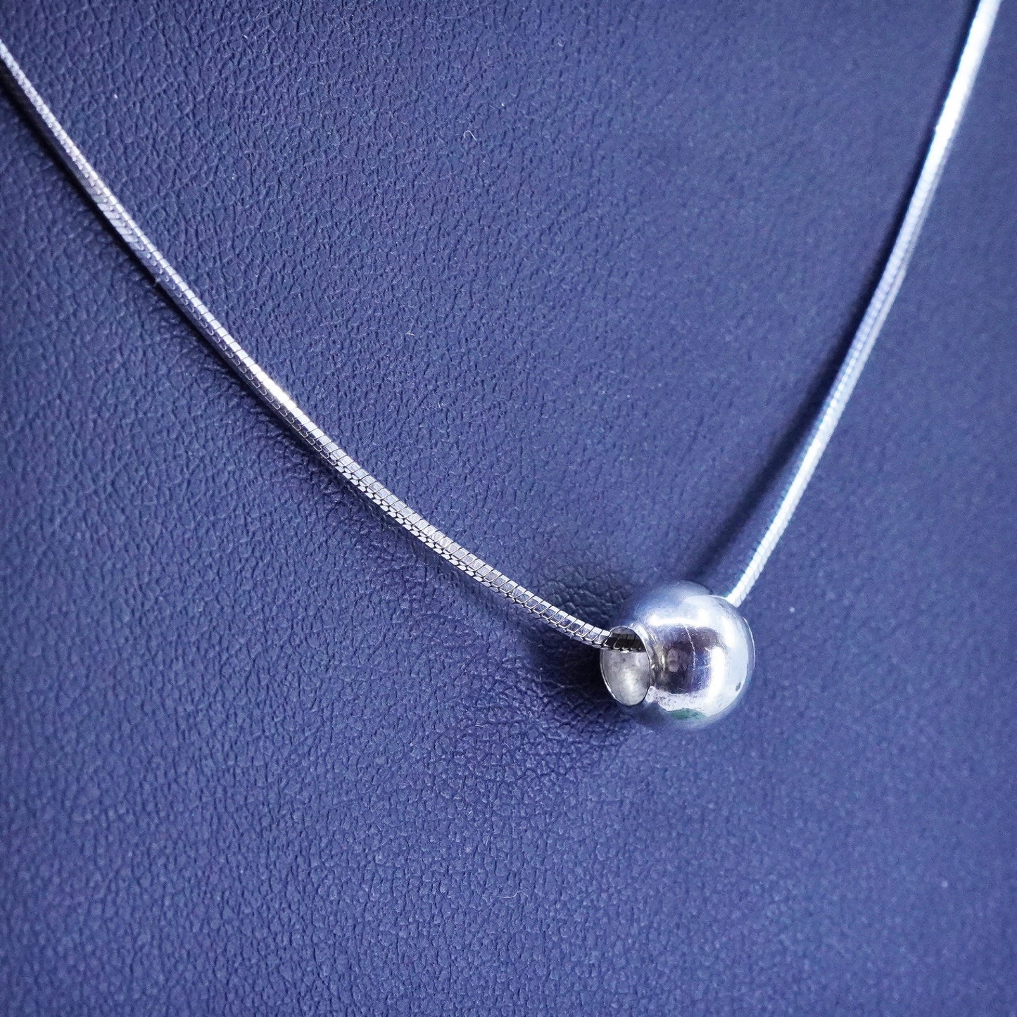 18”, Sterling silver necklace, Italy 925 square snake chain with bead pendant