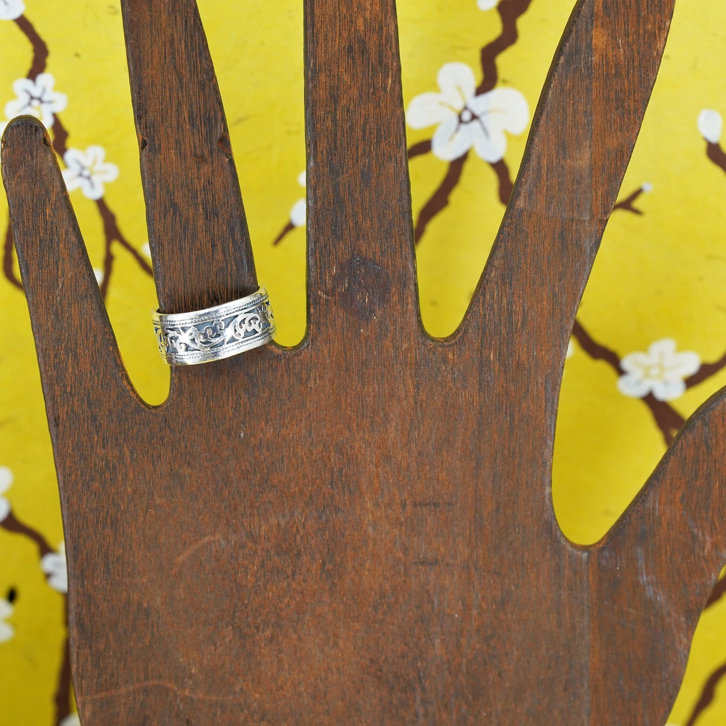 Size 4.75, vintage sterling silver handmade ring, 925 stackable patterned band