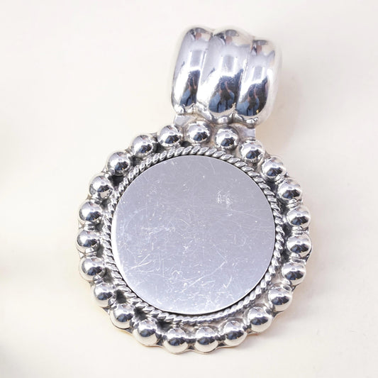 Vintage sterling 925 silver handmade blank circle pendant with beads around