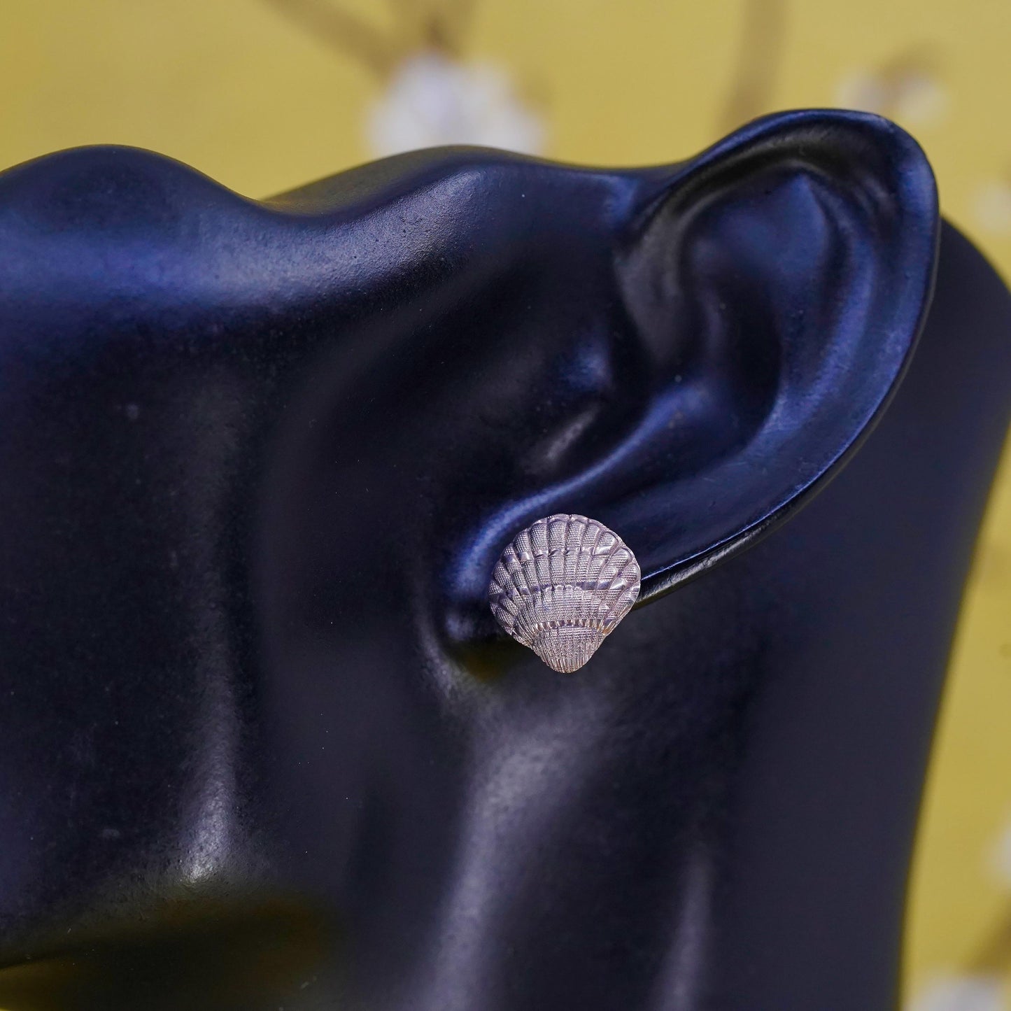 Vintage sterling silver handmade earrings, 925 shell studs