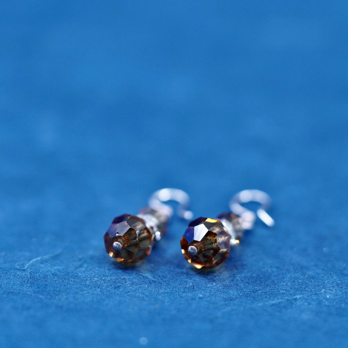 Vintage sterling silver earrings, 925 silver with smoky crystal dangles