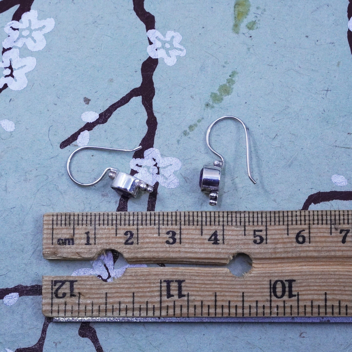 Native American sterling silver handmade earrings, 925 drops with amethyst