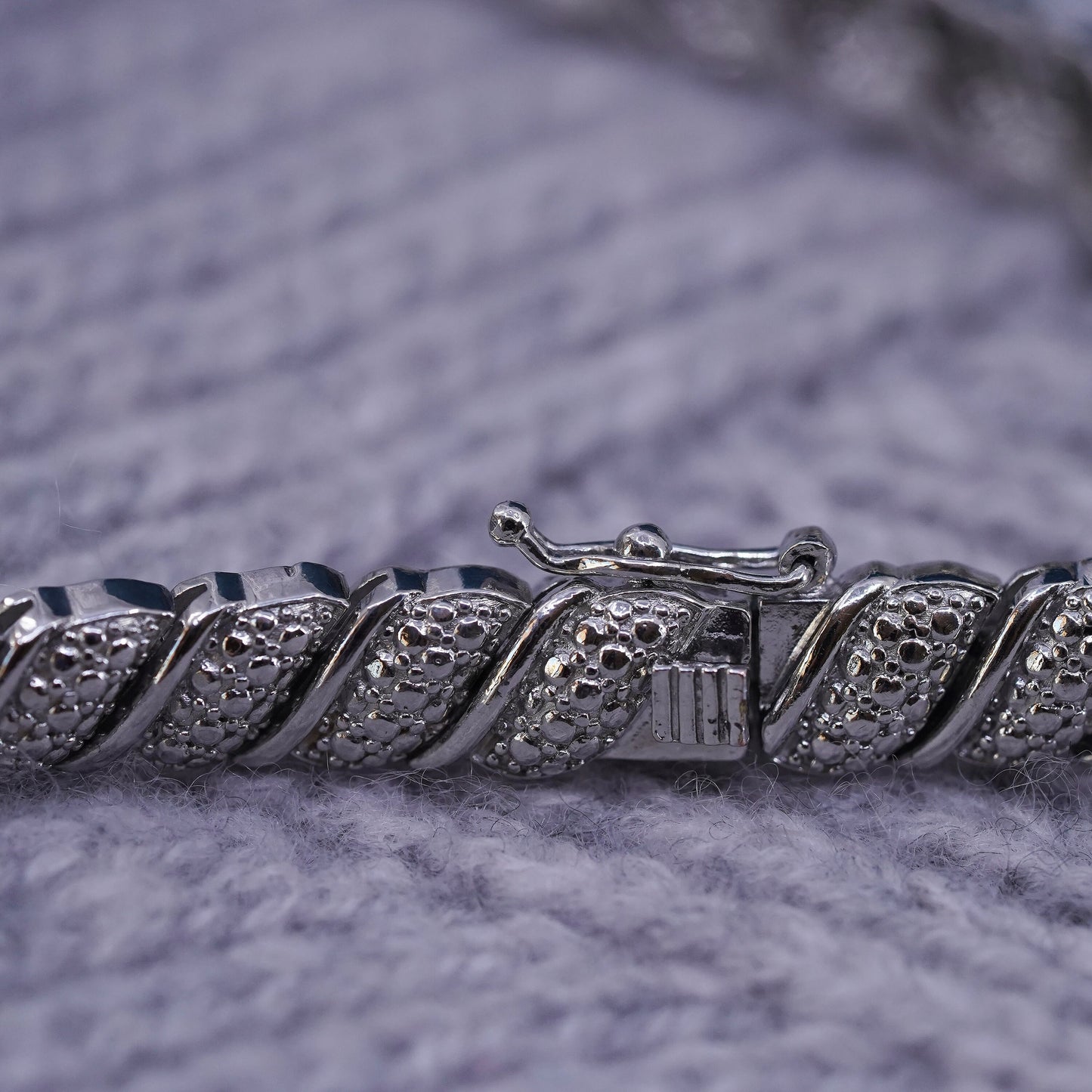7.25”, vintage sterling 925 silver tennis bracelet with cluster diamonds