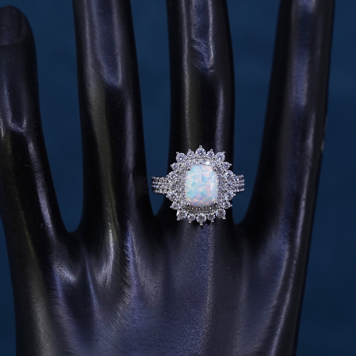 Size 7, vintage sterling 925 silver handmade ring with opal and cz