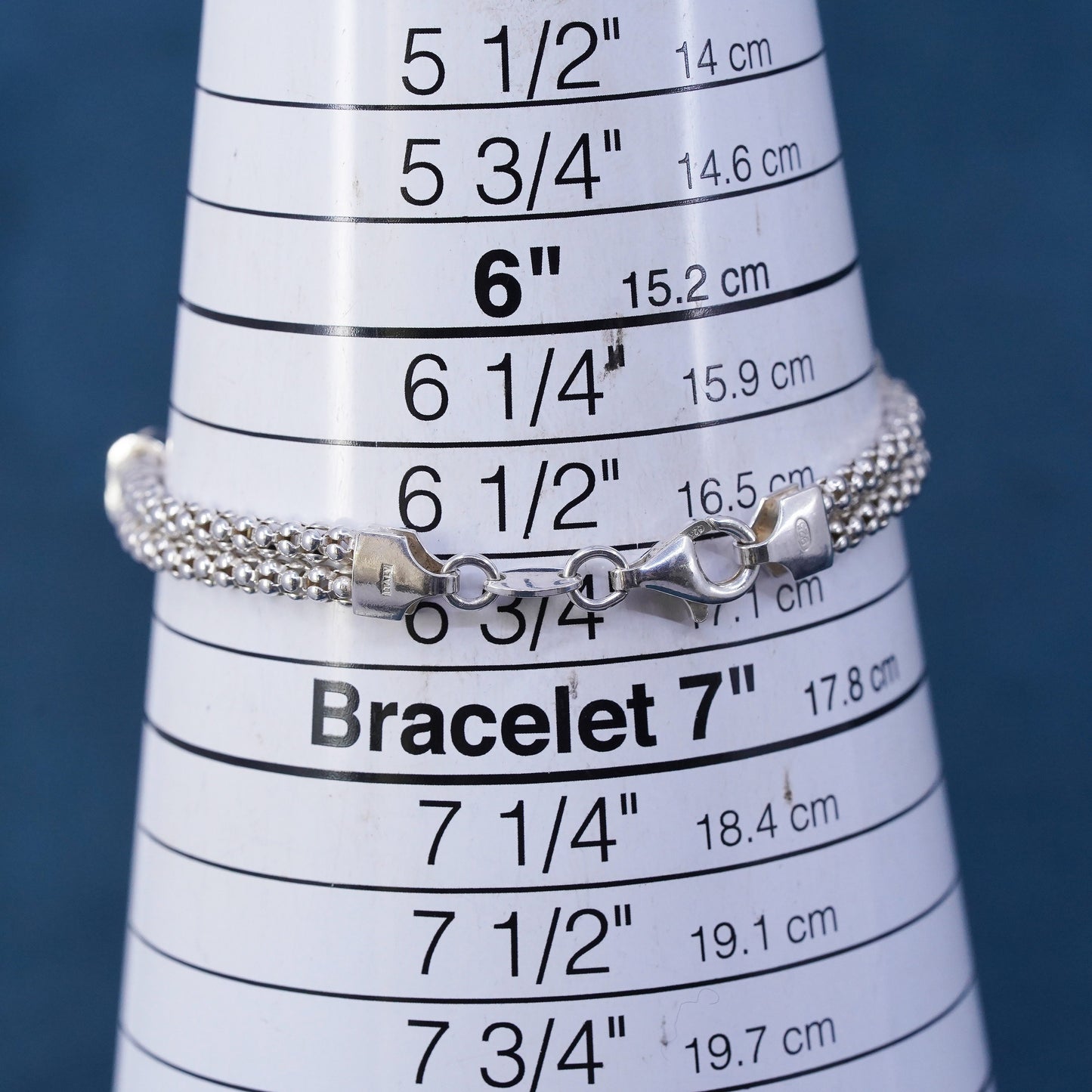 6.75", Dyadema multi strands sterling silver bracelet, 925 popcorn chain cz
