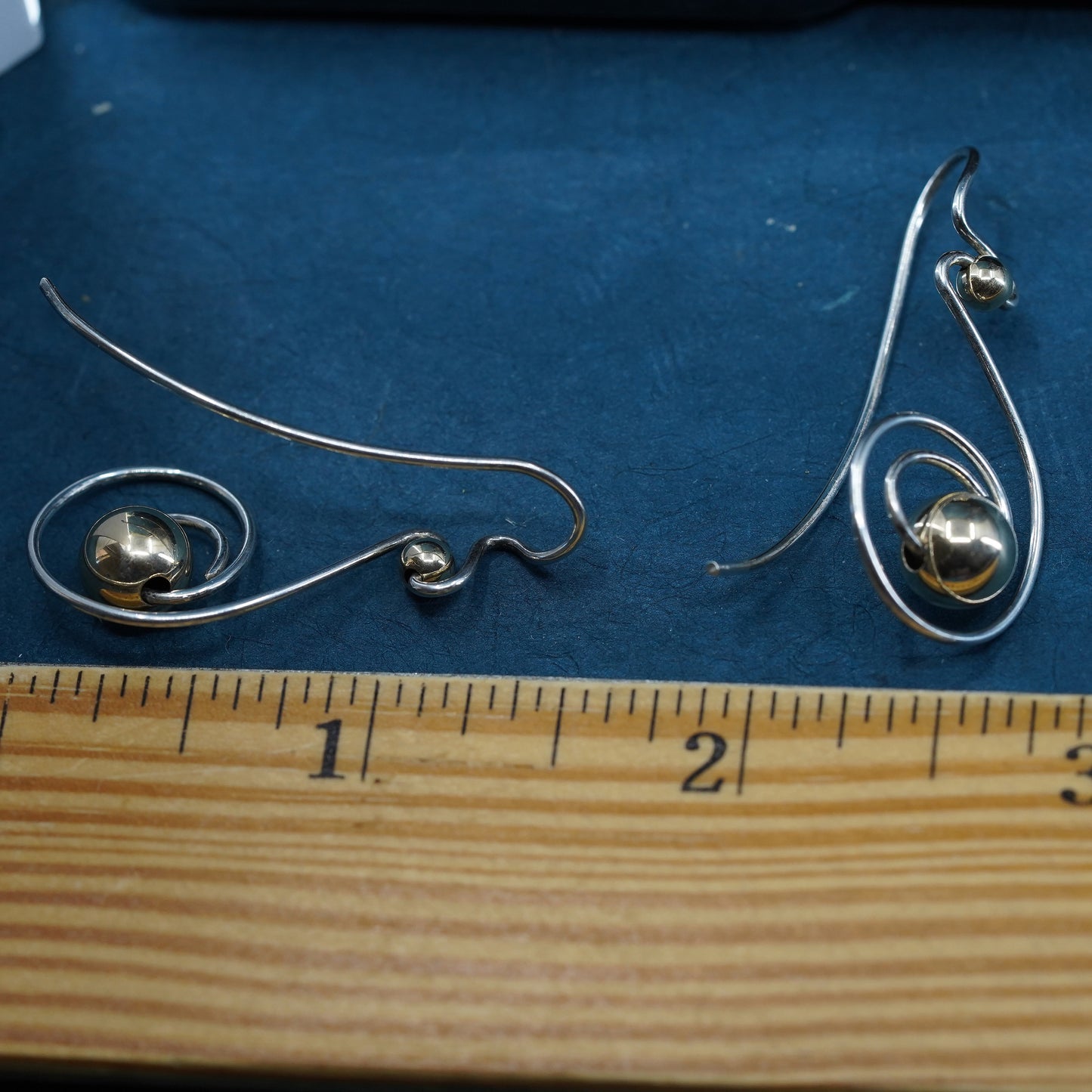 Vintage Native American Sterling Silver earrings, 925 sprial w/ 14K gold beads