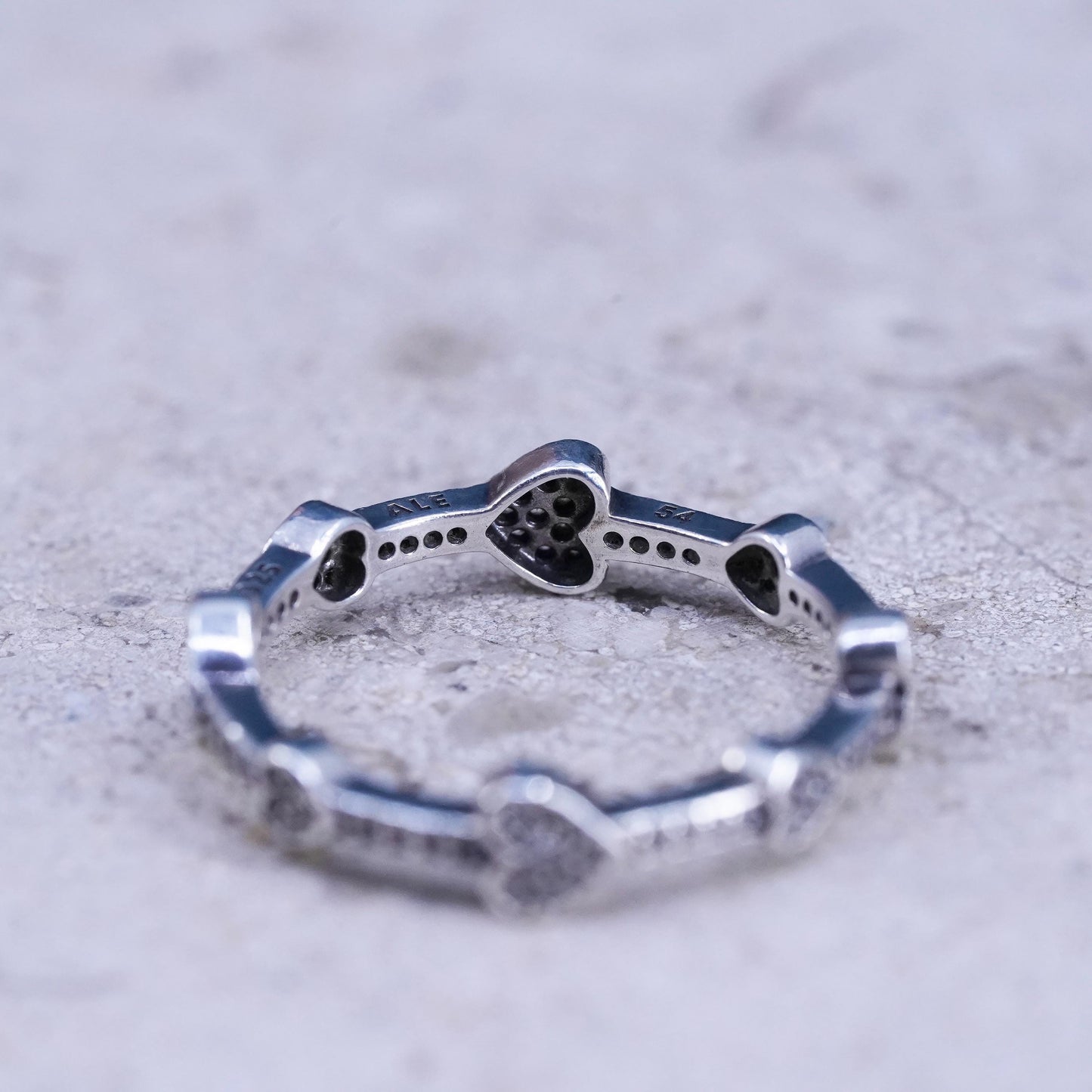 Size 7, vintage ALE Sterling 925 silver handmade heart ring with cz