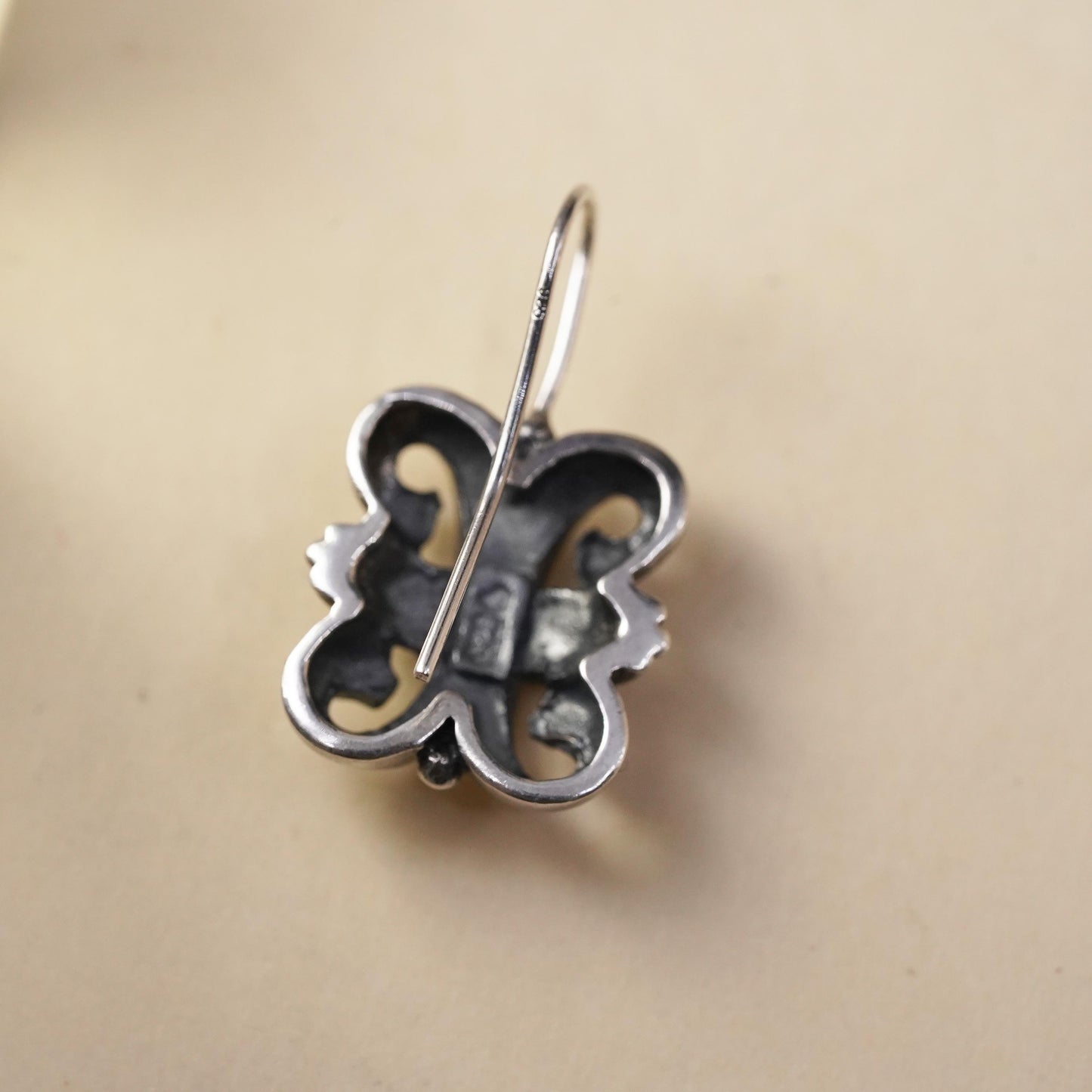 Vintage sterling 925 silver single earring, fashion filigree dangle