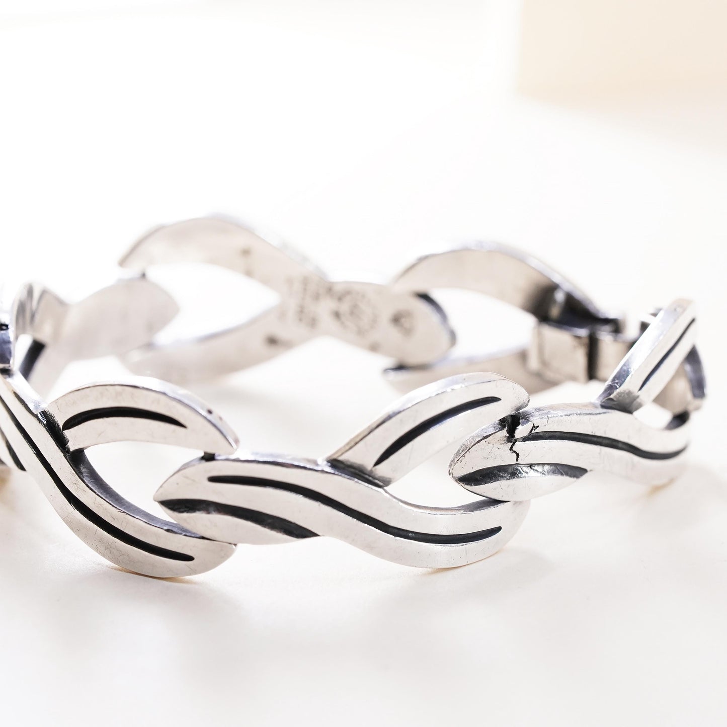 6.75”, Vintage Mexican JJ handmade sterling 925 silver wide tennis bracelet