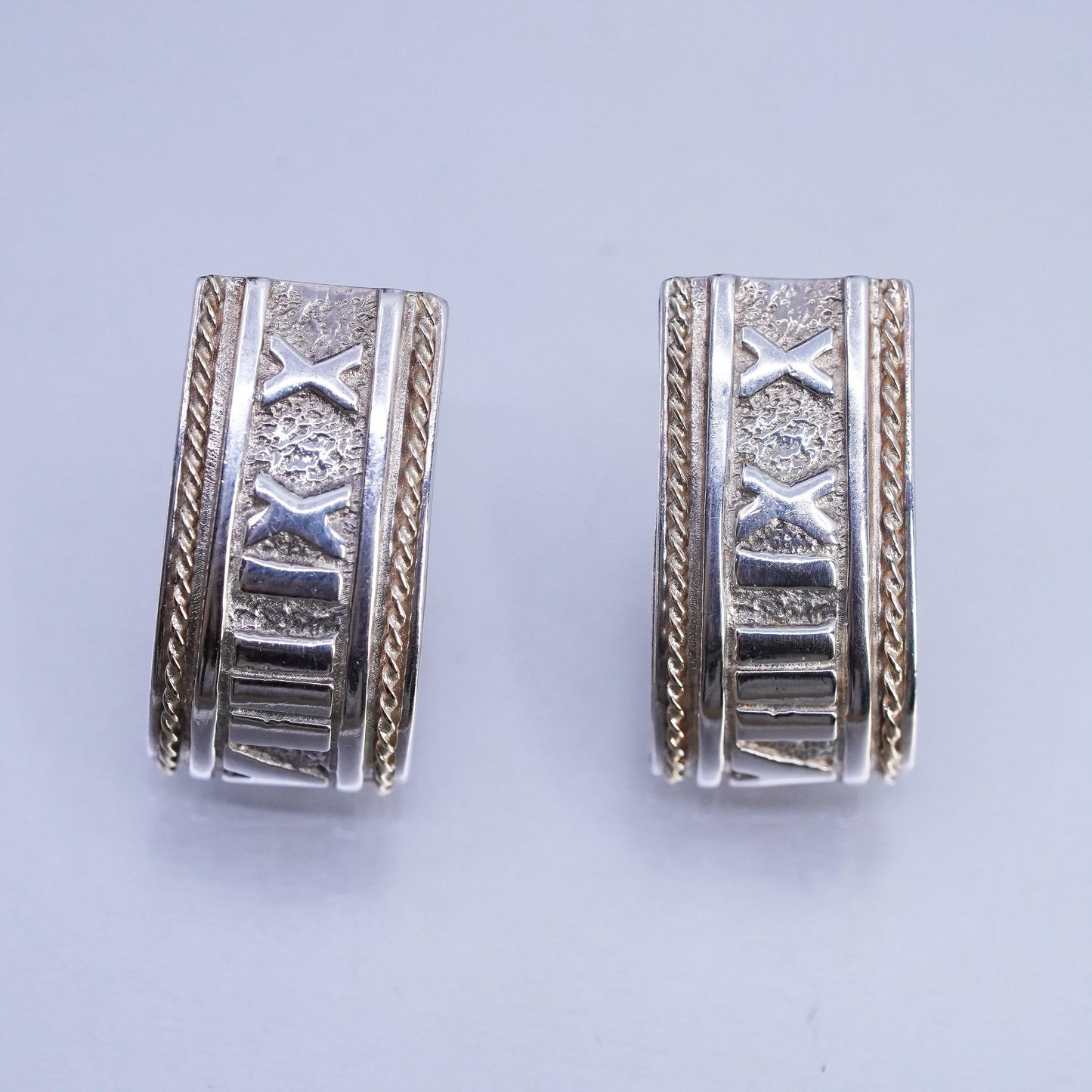 925 Sterling Silver Roman Number Earrings, 14K yellow gold huggie Studs Hoops