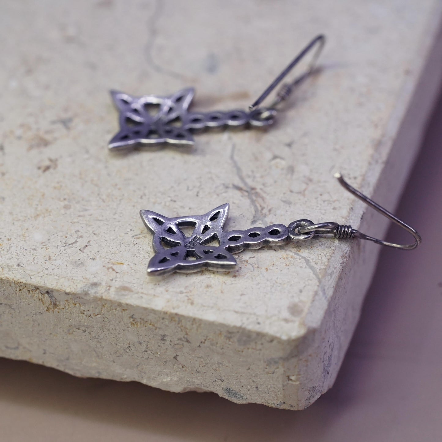Vintage sterling silver handmade earrings, 925 celtic knot Irish drop