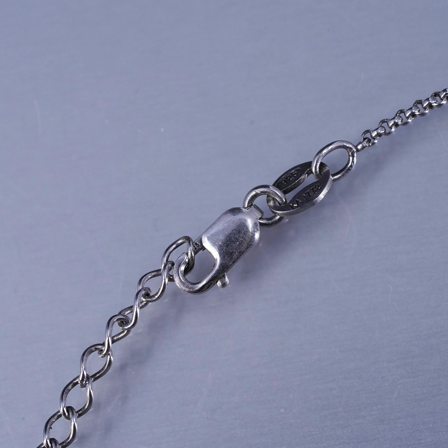 14+2”, vintage two tone Sterling 925 silver circle necklace with heart pendants