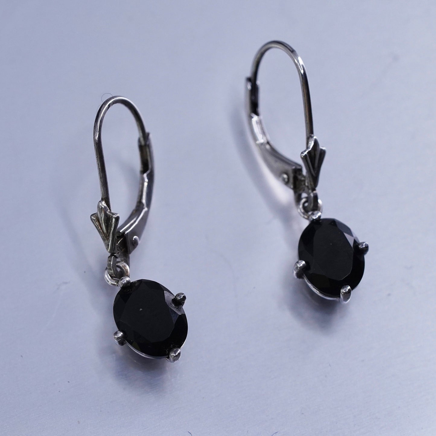 Vintage Sterling 925 silver handmade earrings with oval obsidian