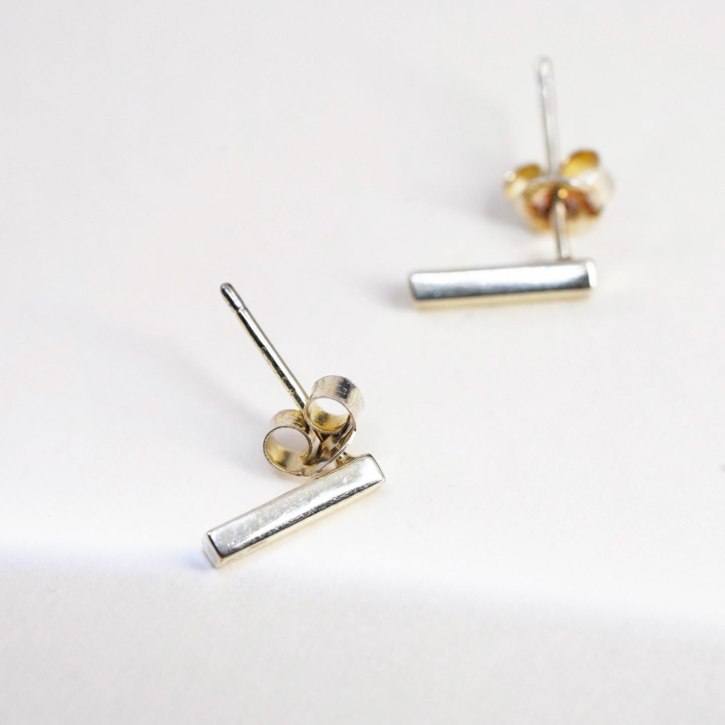 Vintage minimalist Yellow Gold Plated Sterling silver earrings, 925 bar studs
