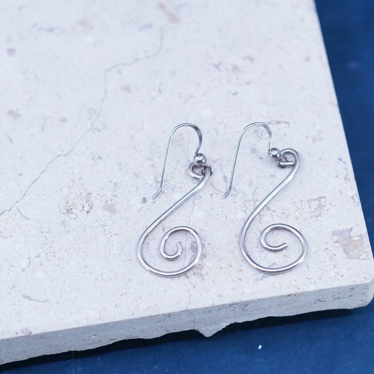 Vintage Sterling Silver handmade Earrings. 925 swirl dangles