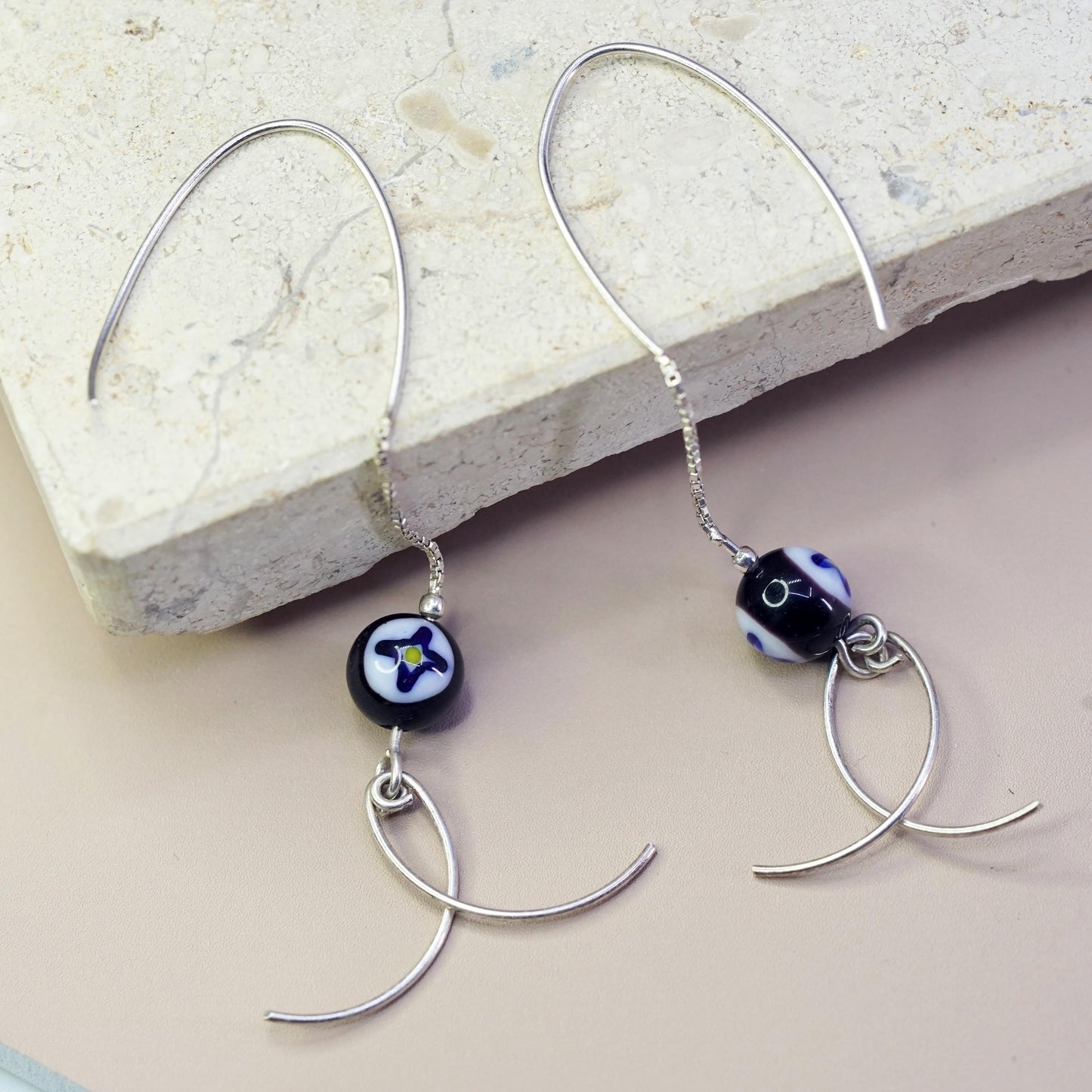Vintage Sterling silver 925 handmade earrings with artisan glass
