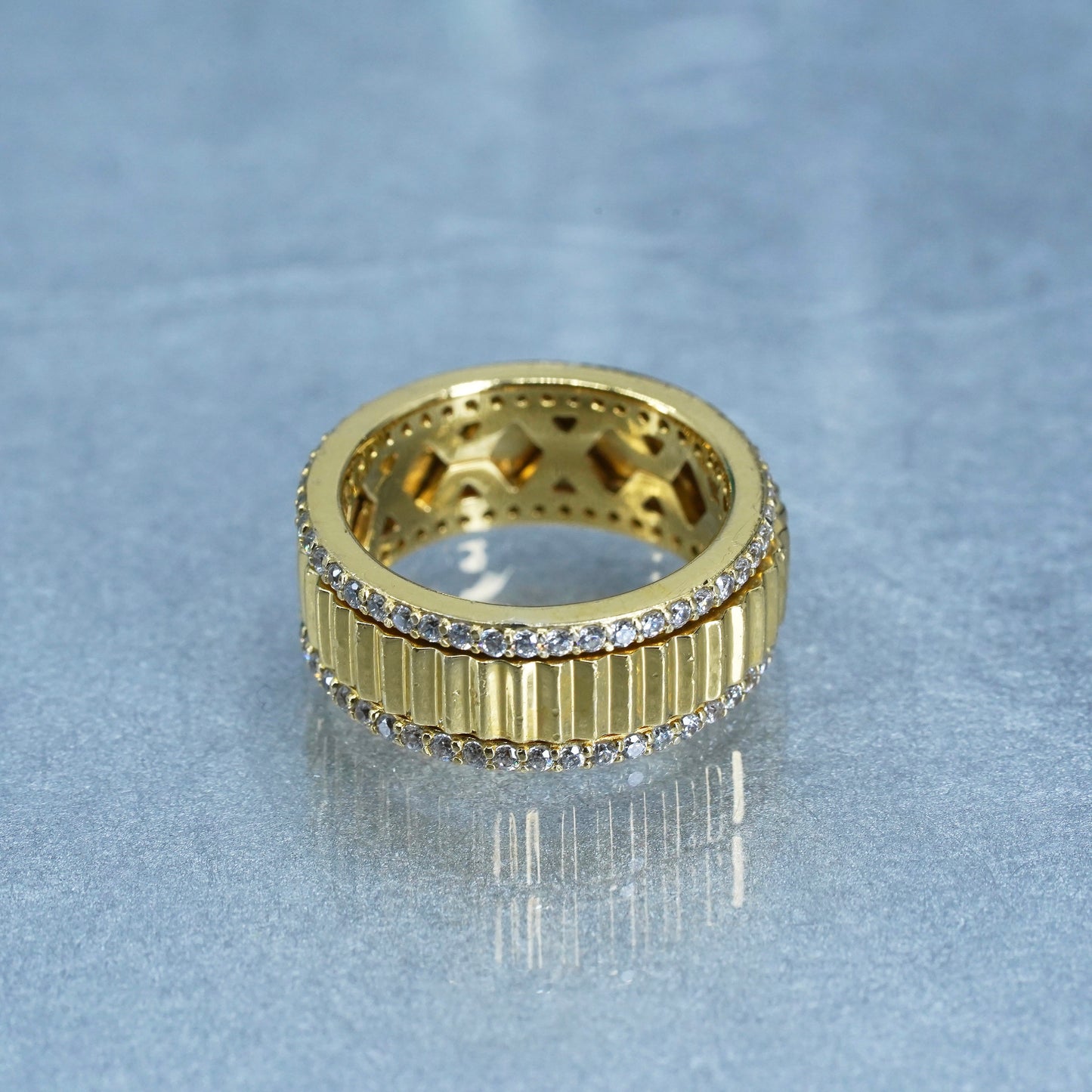 Size 6, vintage vermeil gold filled Sterling 925 silver spinner ring cluster cz