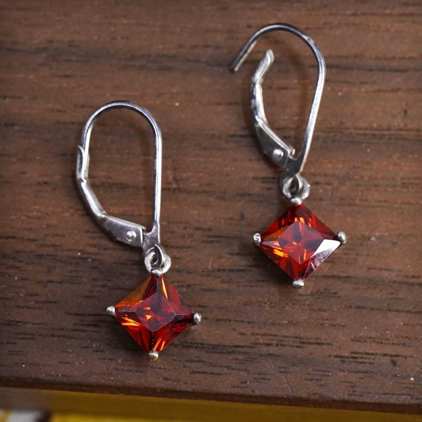 Vintage Sterling 925 silver handmade earrings with garnet beads and lever back
