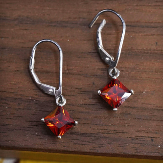 Vintage Sterling 925 silver handmade earrings with garnet beads and lever back