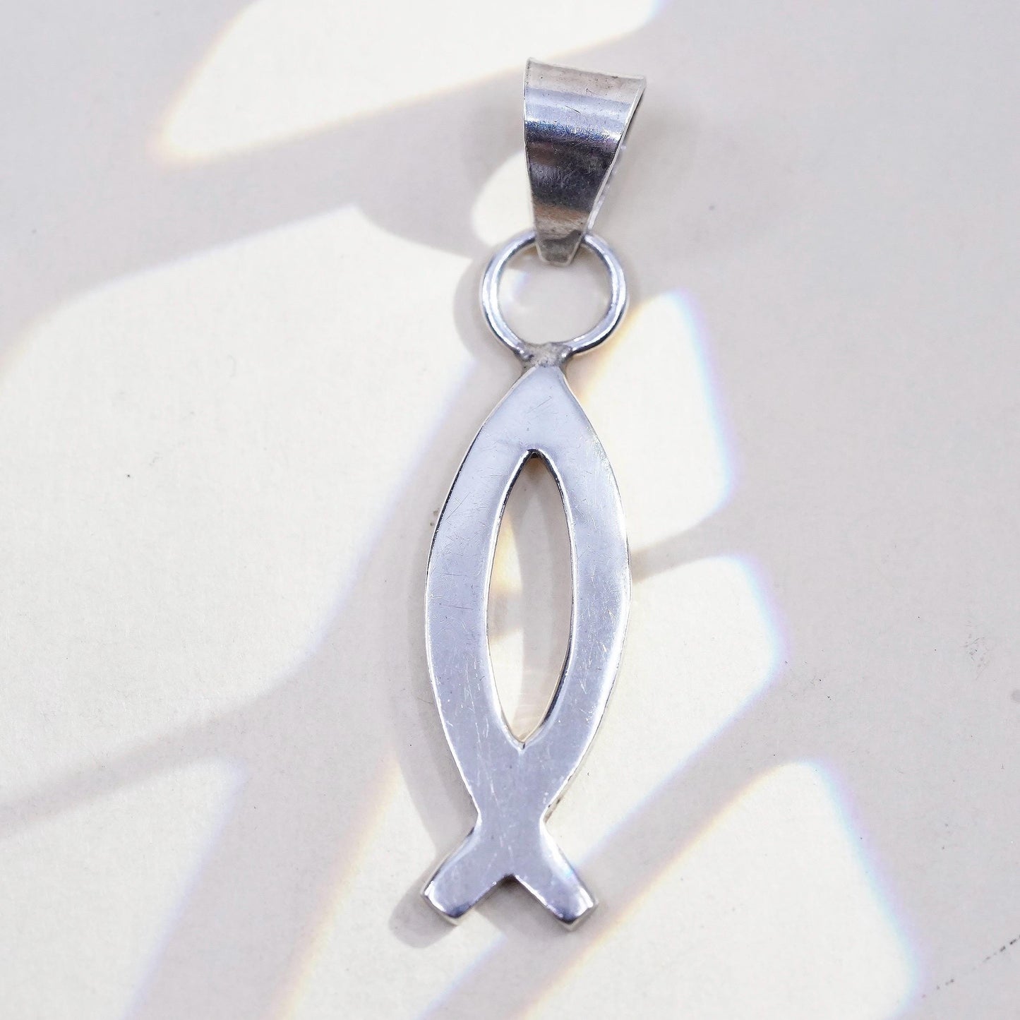 Vintage 925 Sterling Silver Ichthys Fish Pendant, Christian Jesus Symbol Charm