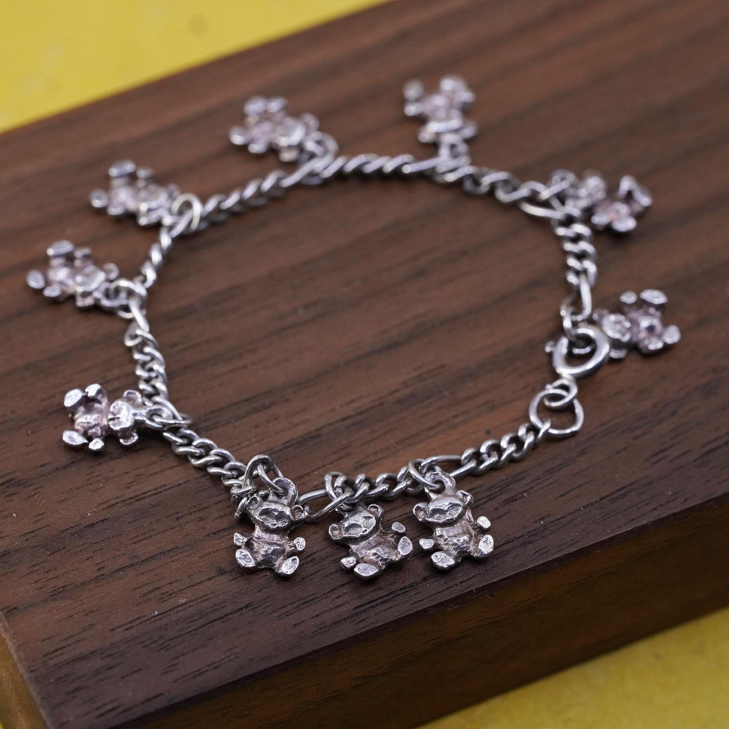 5.5" Sterling silver bracelet, Italy 925 curb chain with teddy bear charms