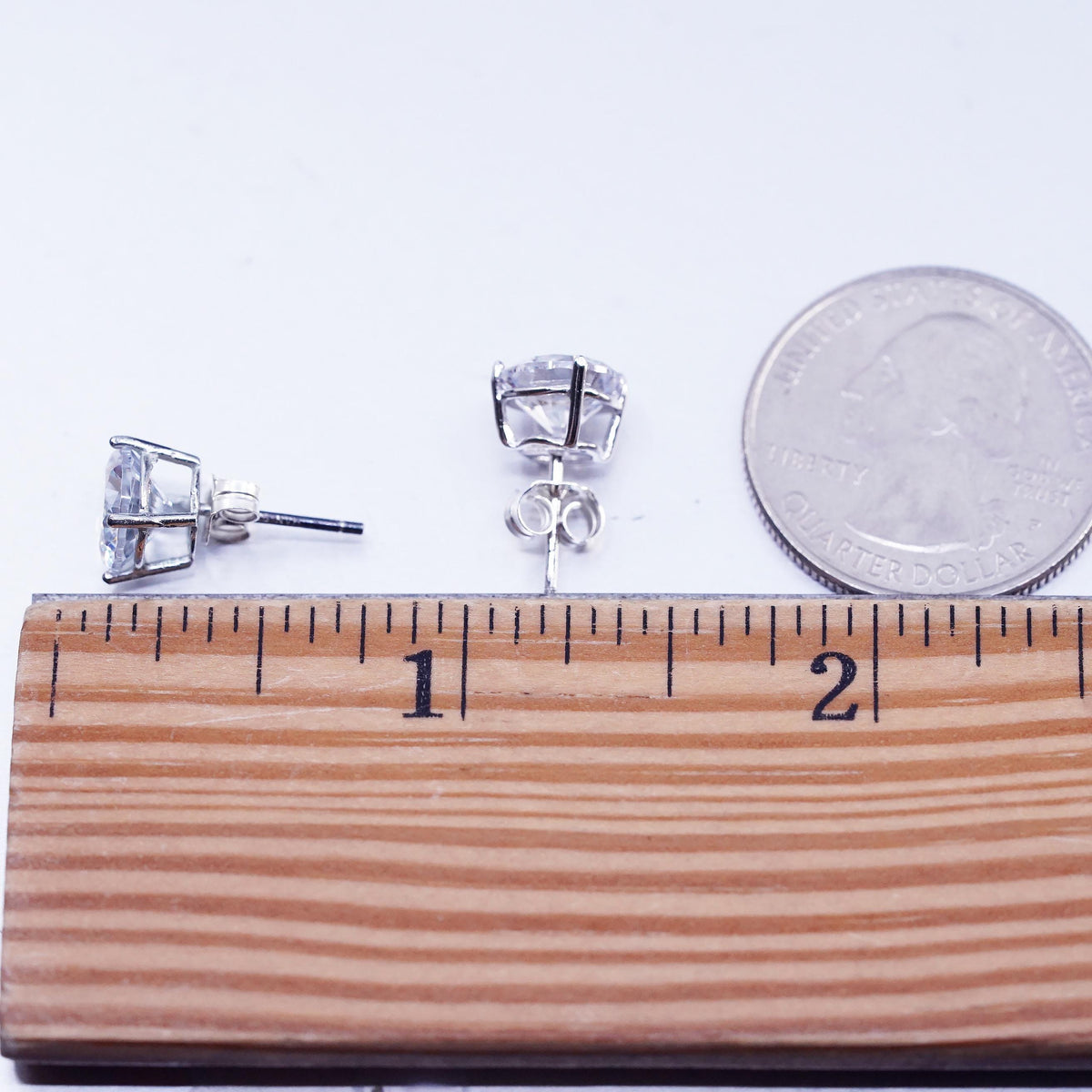 8mm, Vintage Sterling 925 silver earrings, studs with cz inlay
