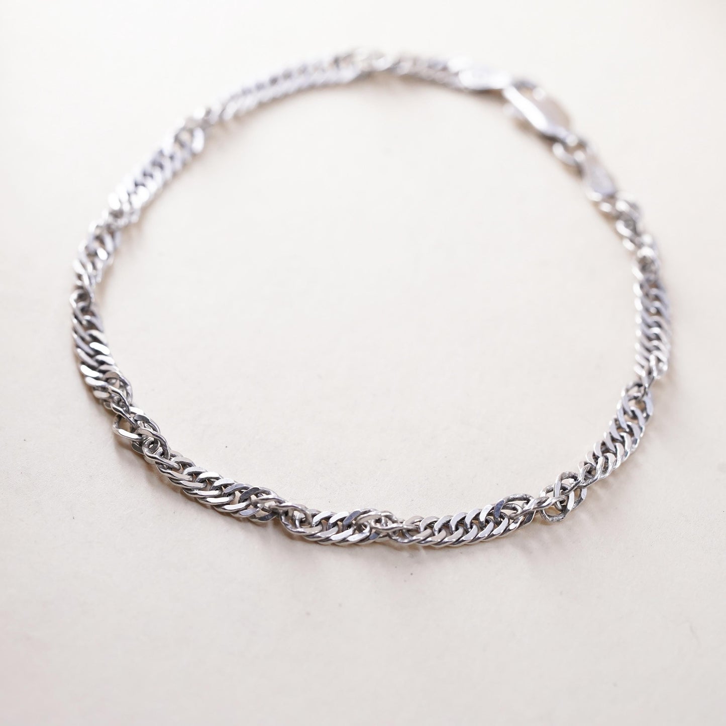 7", 3mm, Vintage IBB Italian sterling silver bracelet, twisted curb bracelet
